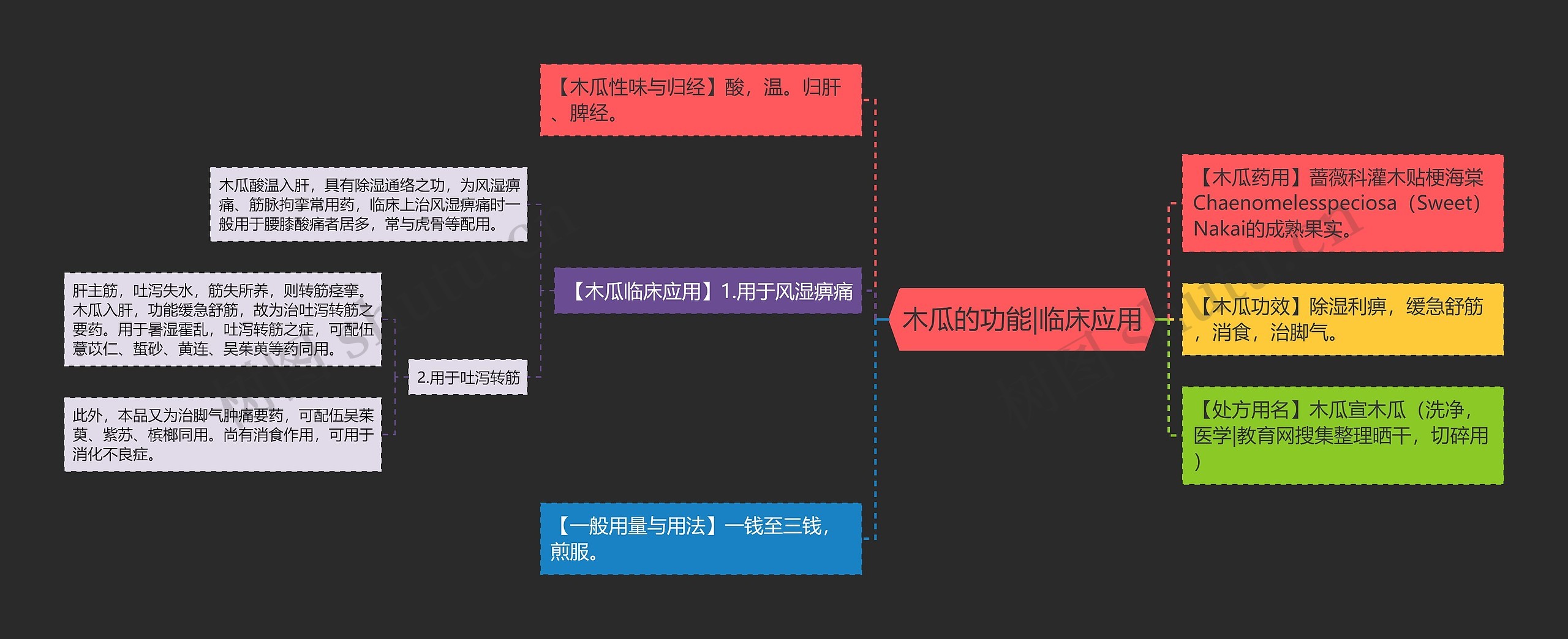 木瓜的功能|临床应用思维导图