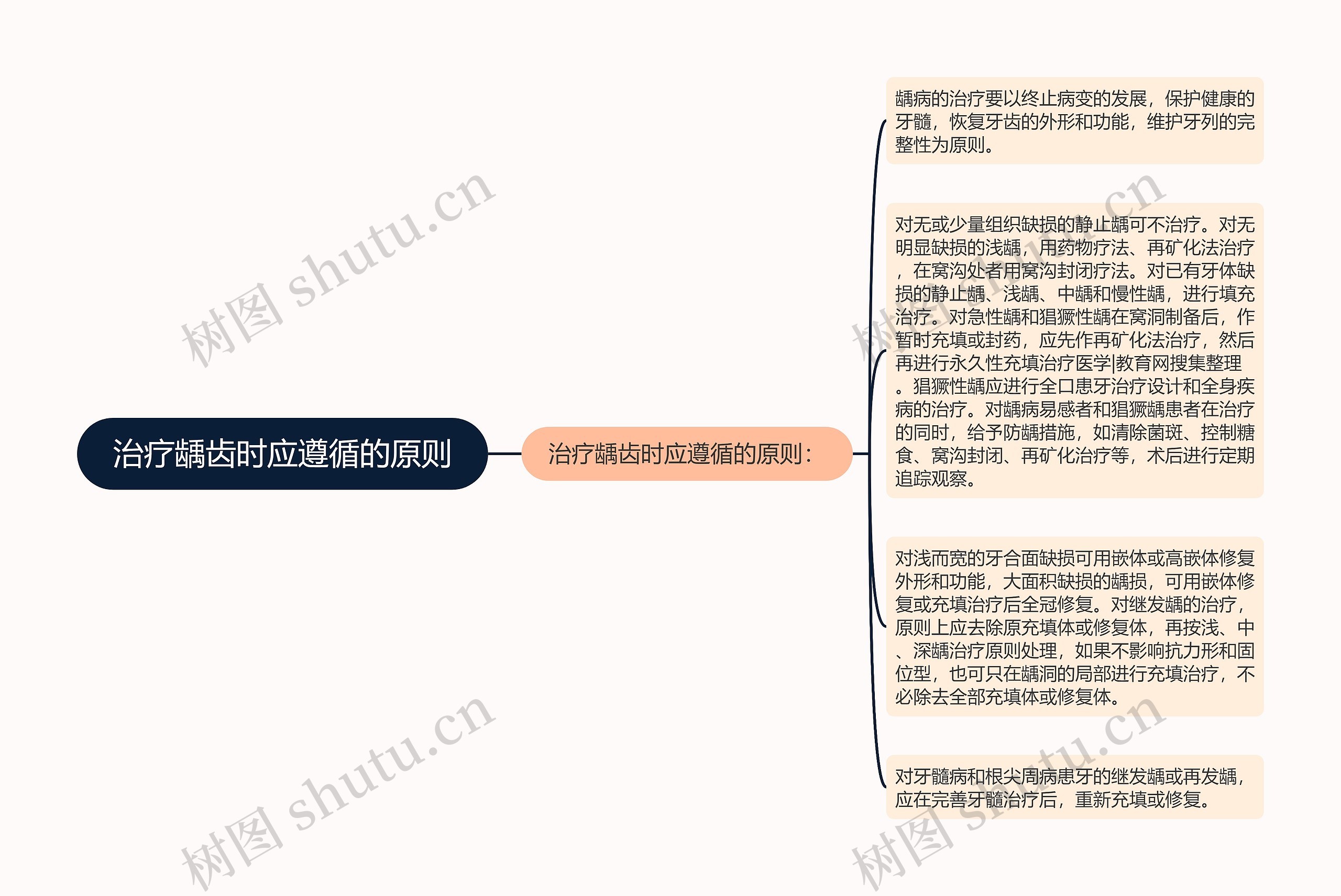 治疗龋齿时应遵循的原则思维导图