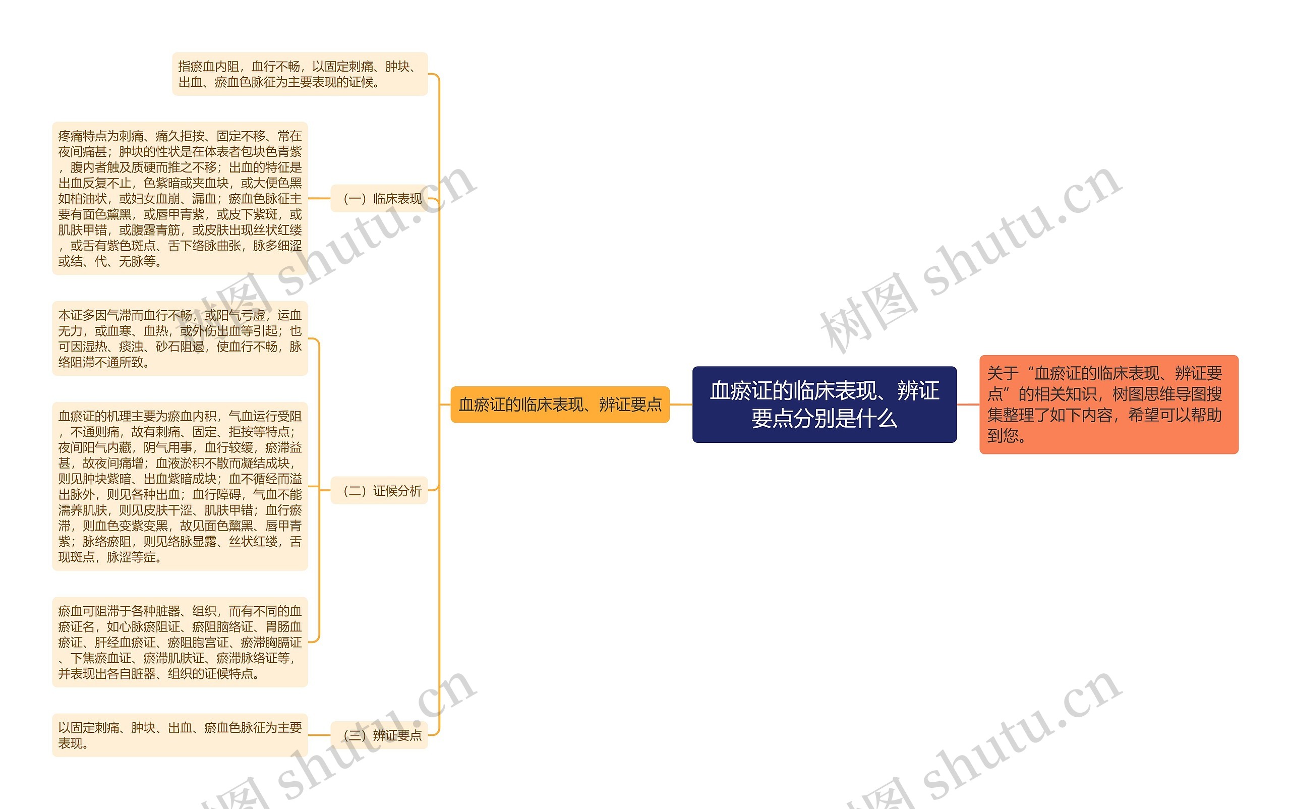 血瘀证的临床表现、辨证要点分别是什么思维导图