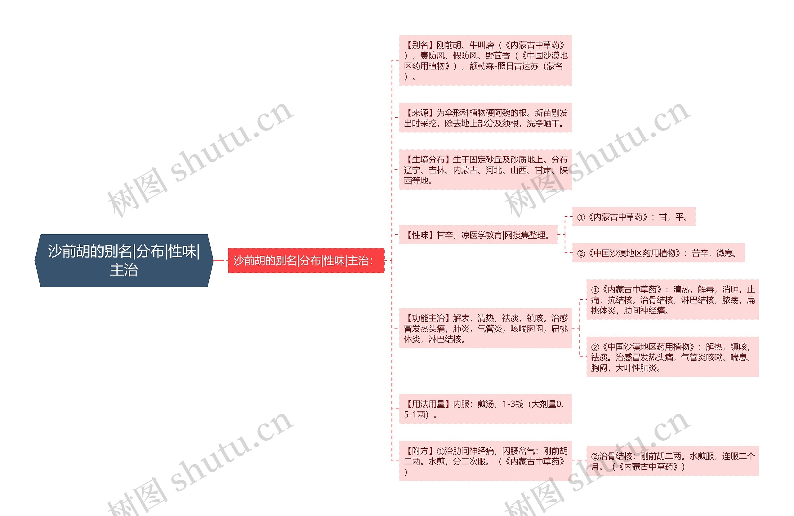 沙前胡的别名|分布|性味|主治思维导图