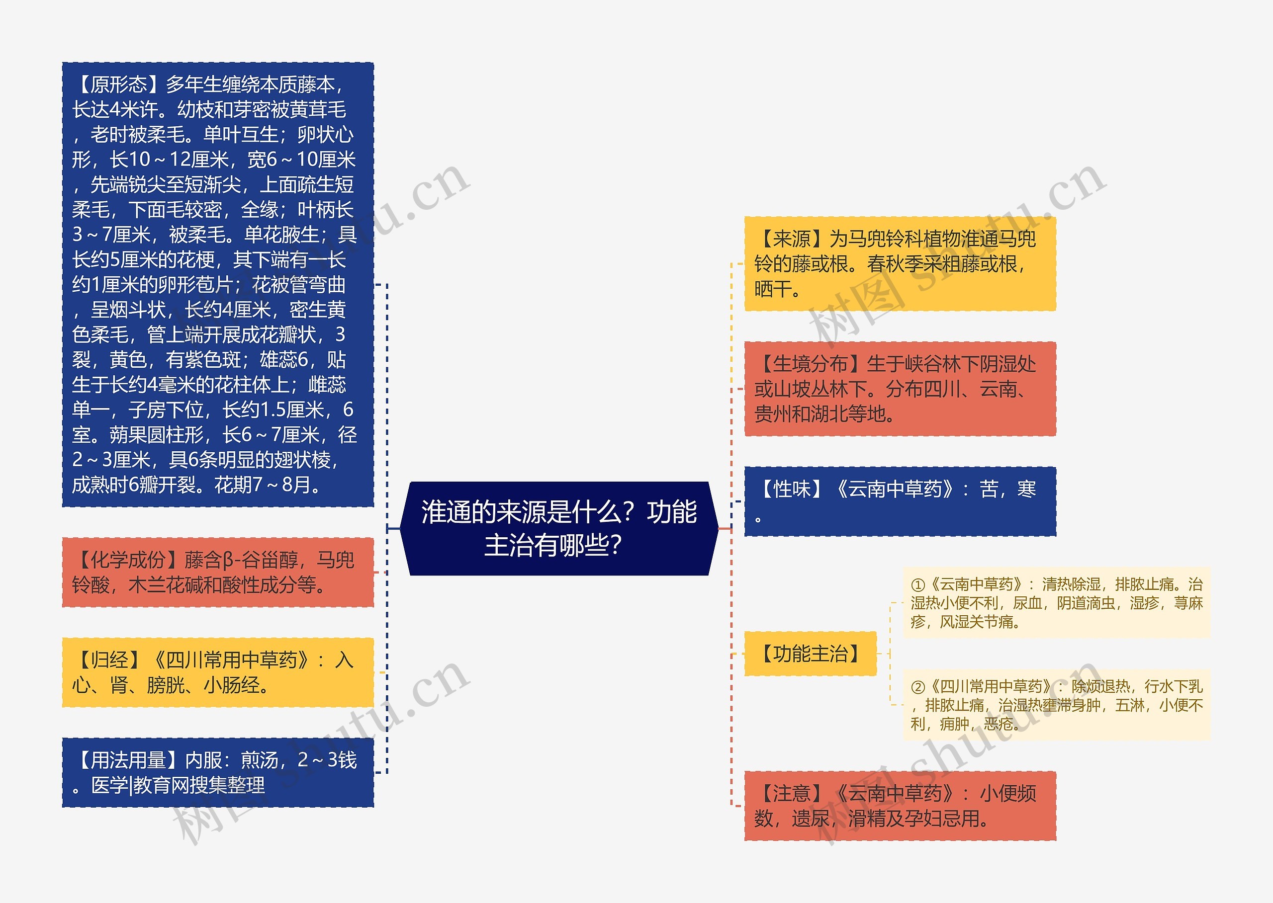 淮通的来源是什么？功能主治有哪些？思维导图