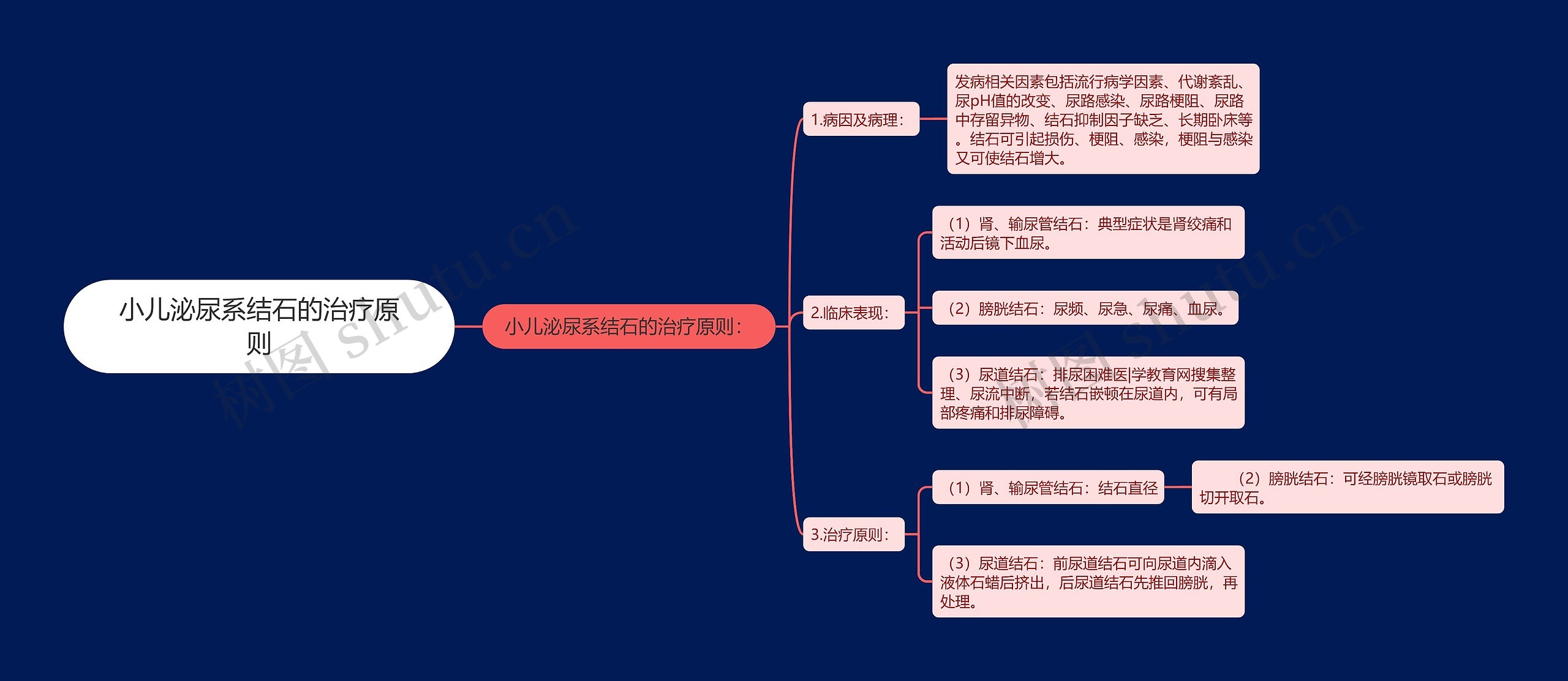 小儿泌尿系结石的治疗原则思维导图