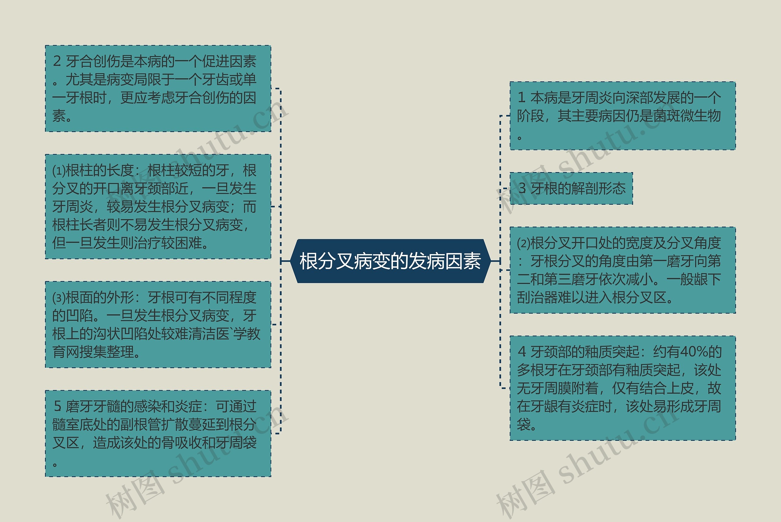 根分叉病变的发病因素思维导图