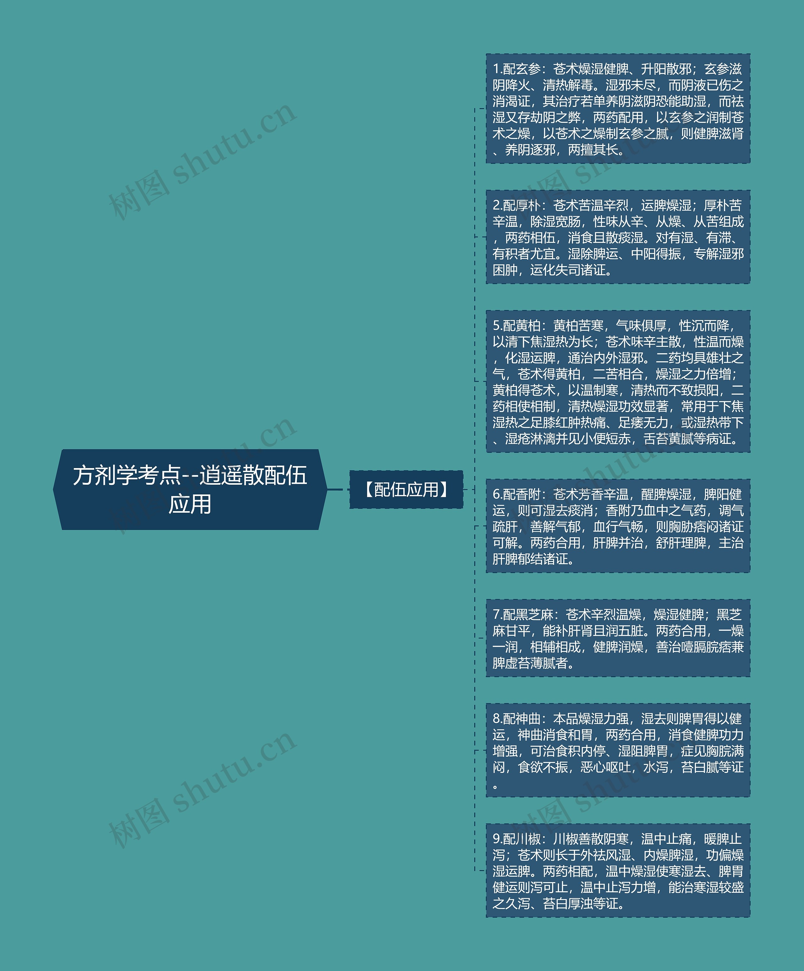 方剂学考点--逍遥散配伍应用思维导图