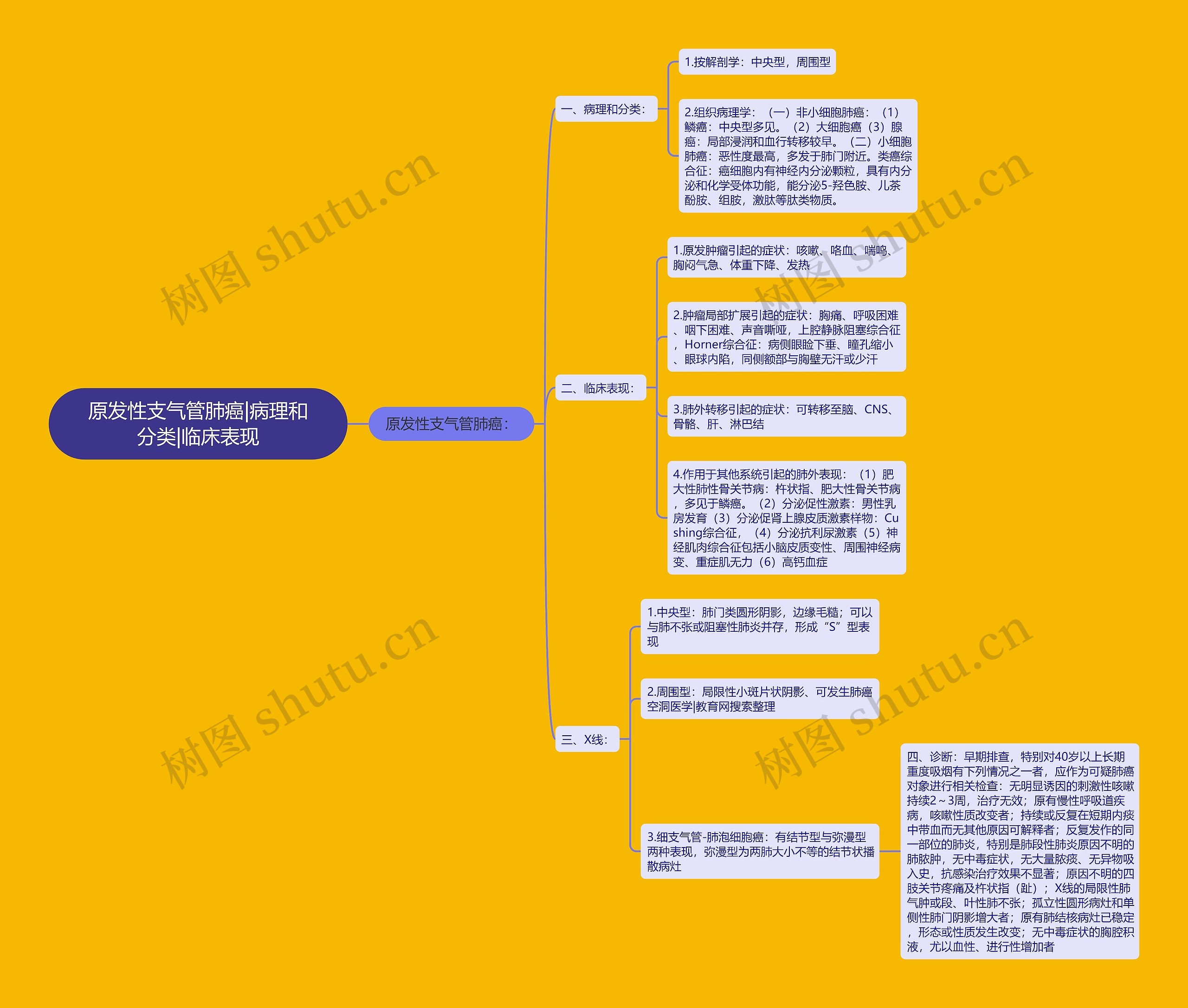 原发性支气管肺癌|病理和分类|临床表现思维导图