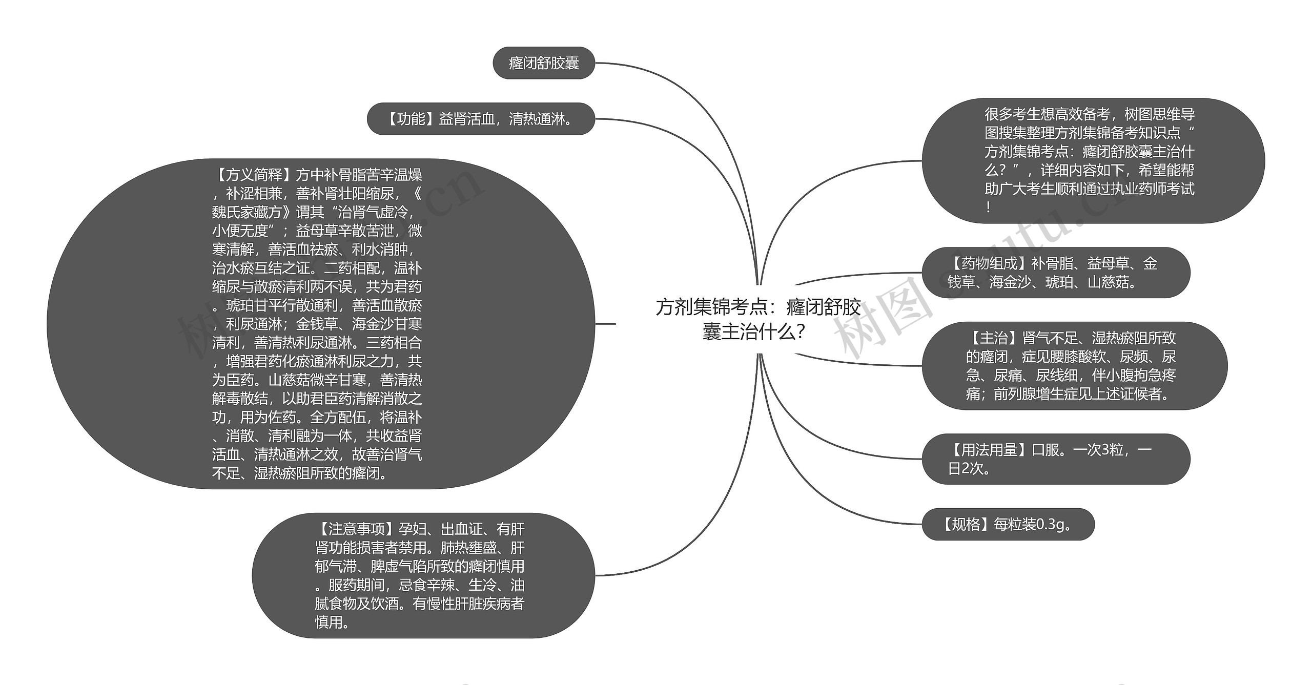 方剂集锦考点：癃闭舒胶囊主治什么？思维导图