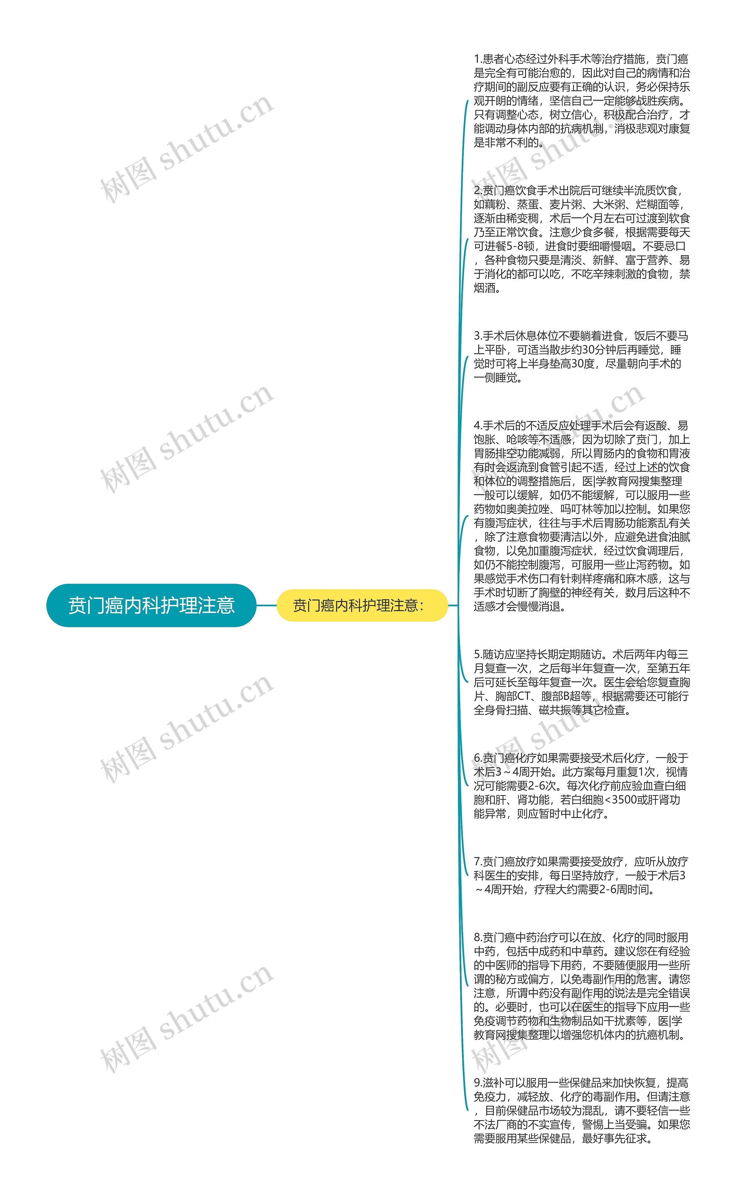 贲门癌内科护理注意思维导图