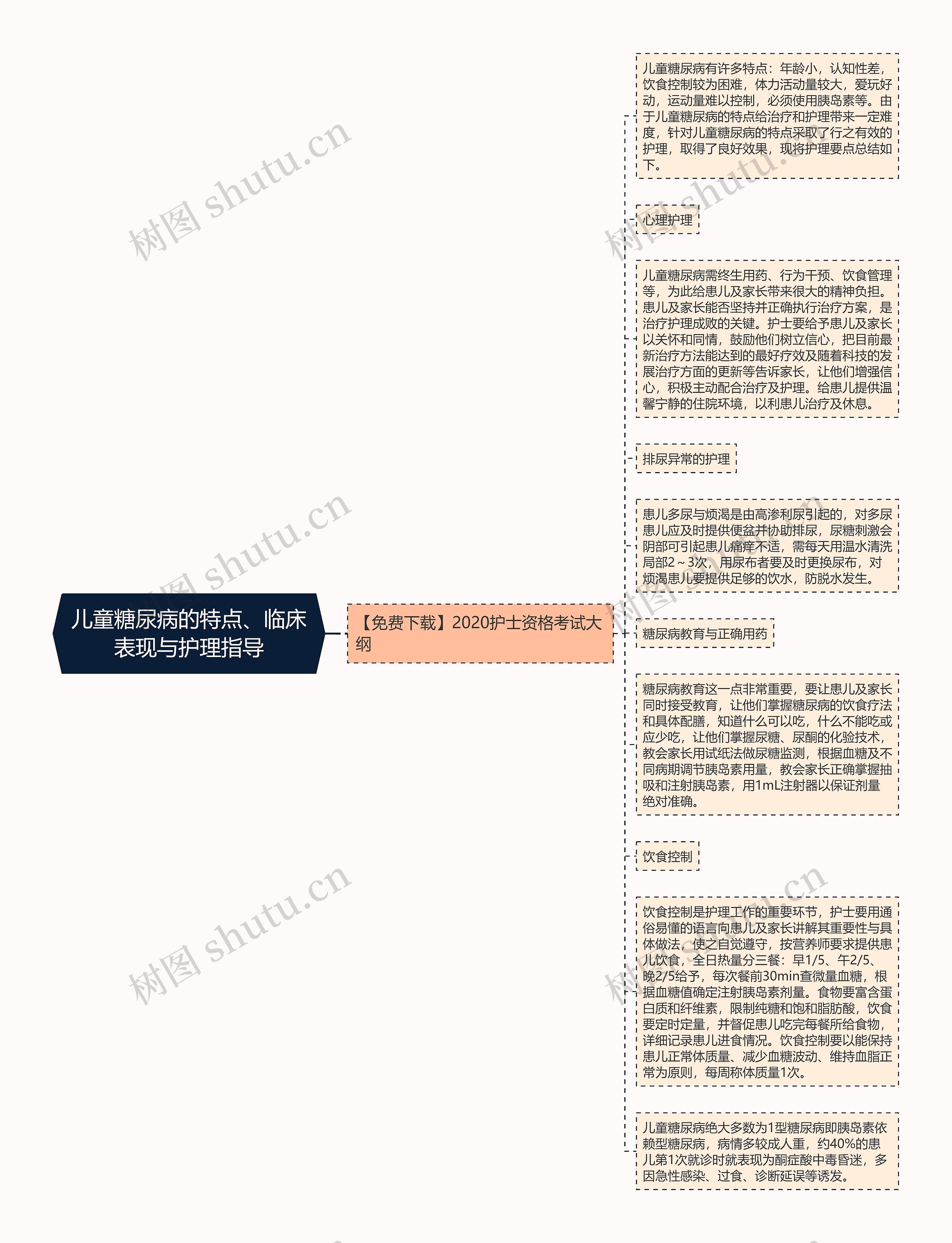 儿童糖尿病的特点、临床表现与护理指导思维导图