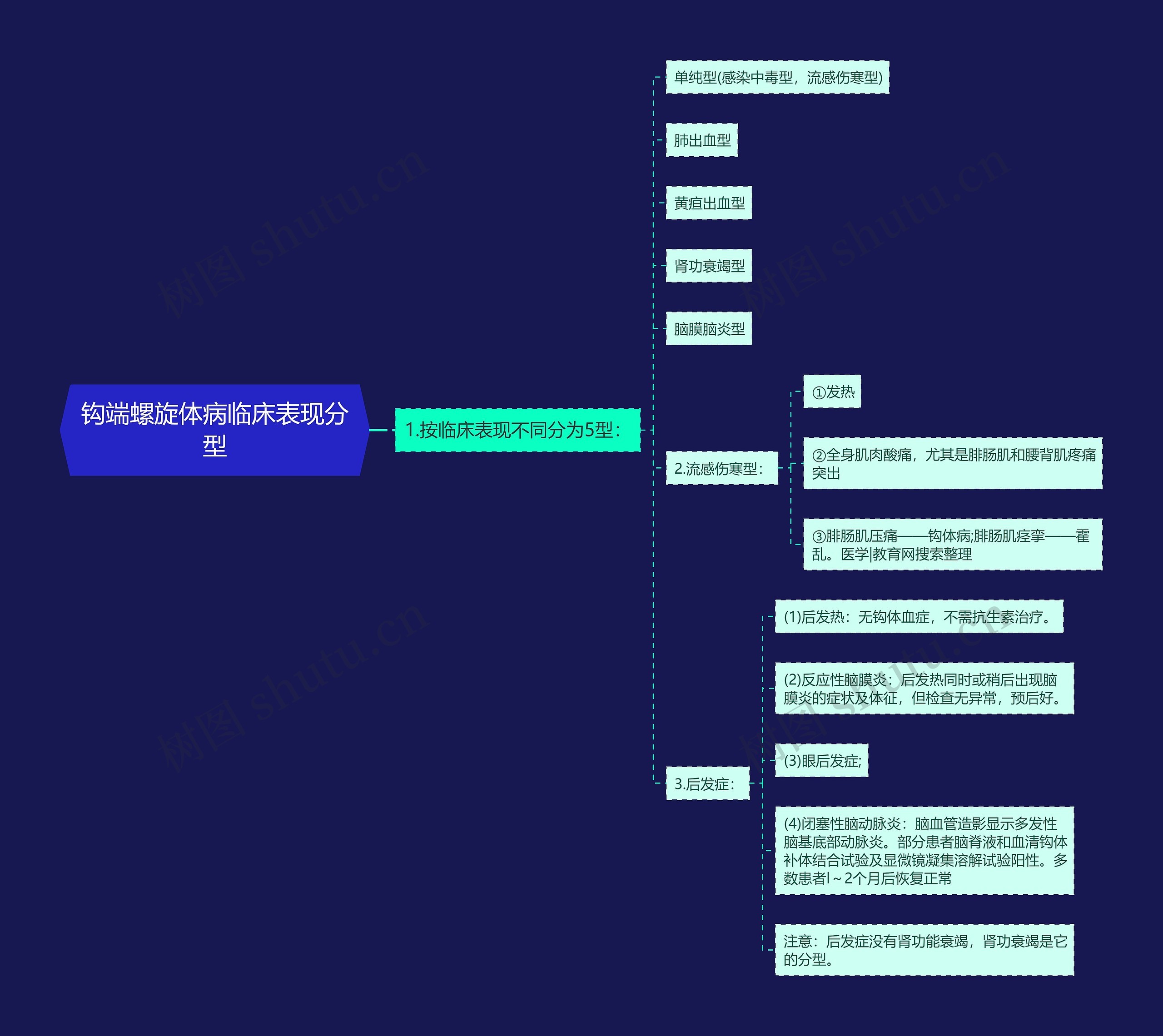 钩端螺旋体病临床表现分型思维导图