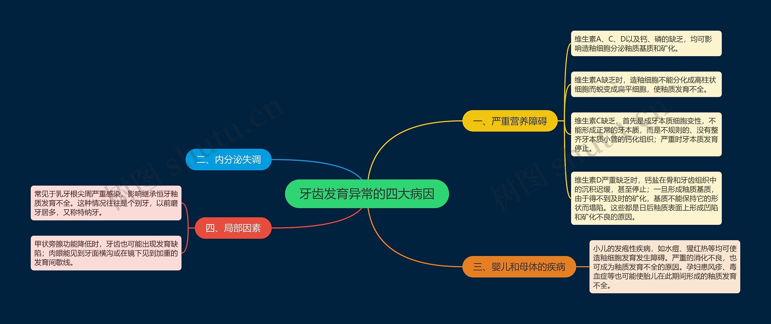 牙齿发育异常的四大病因思维导图