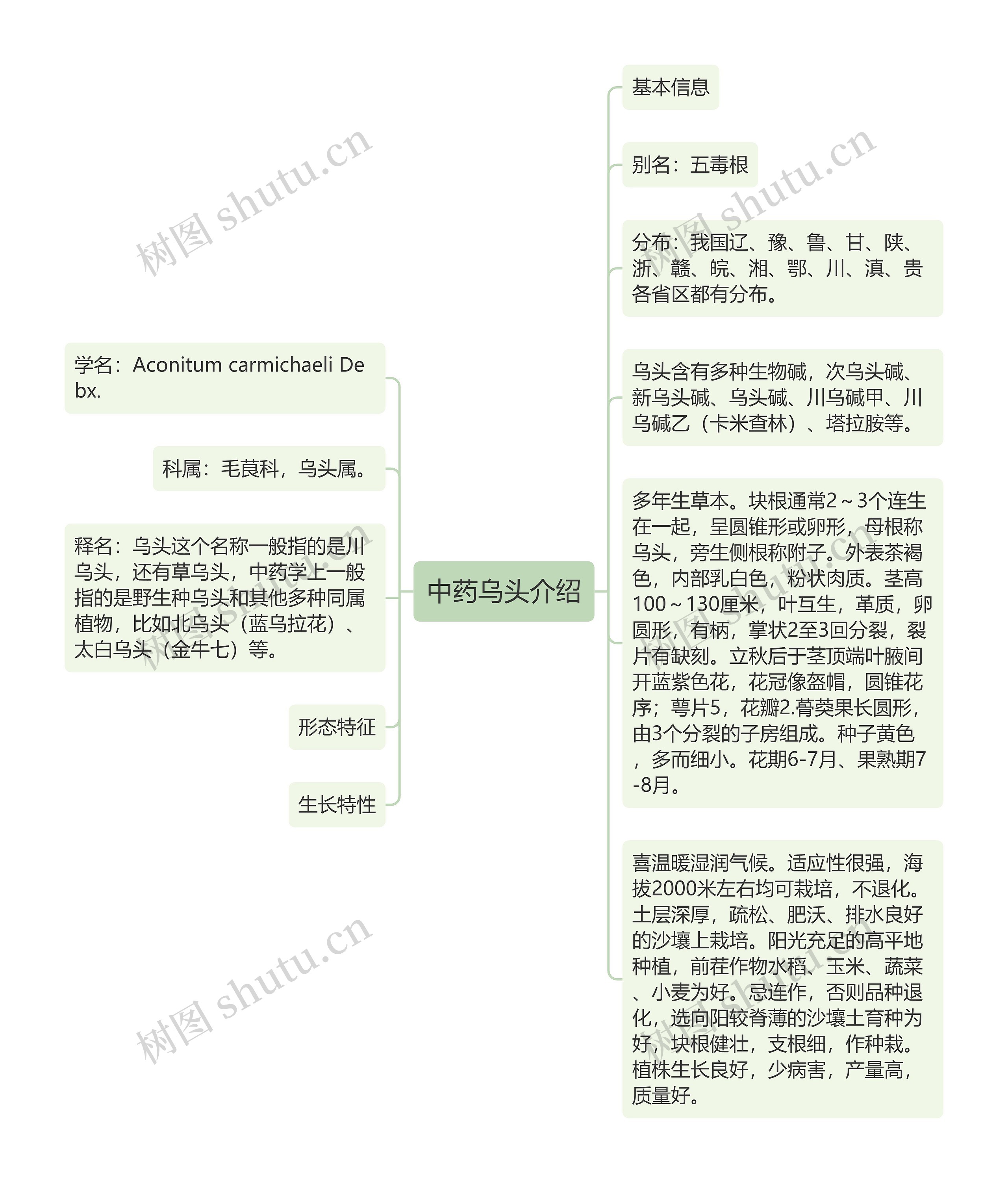 中药乌头介绍思维导图