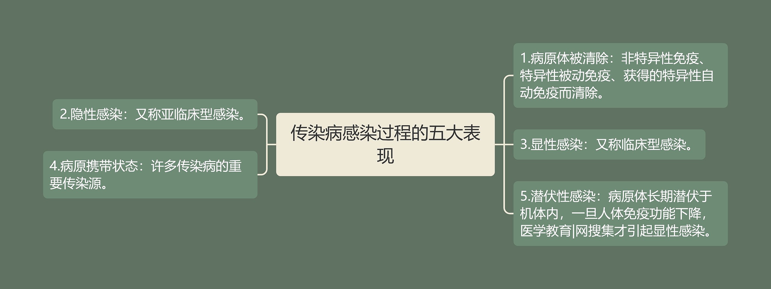 传染病感染过程的五大表现思维导图