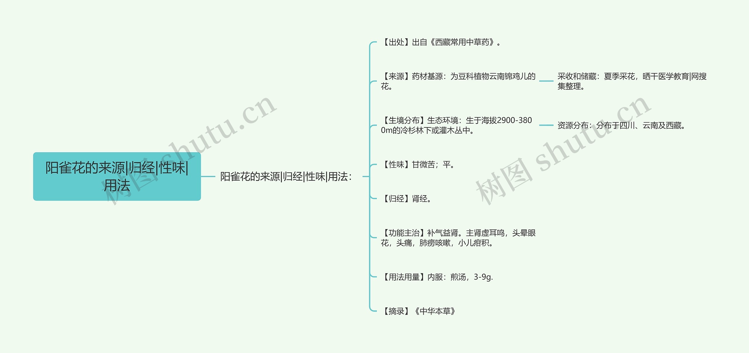 阳雀花的来源|归经|性味|用法思维导图