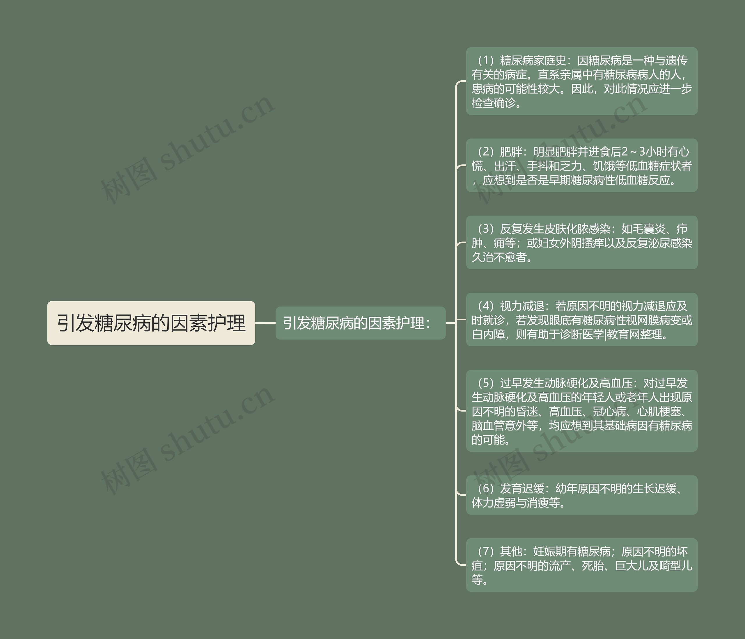 引发糖尿病的因素护理思维导图