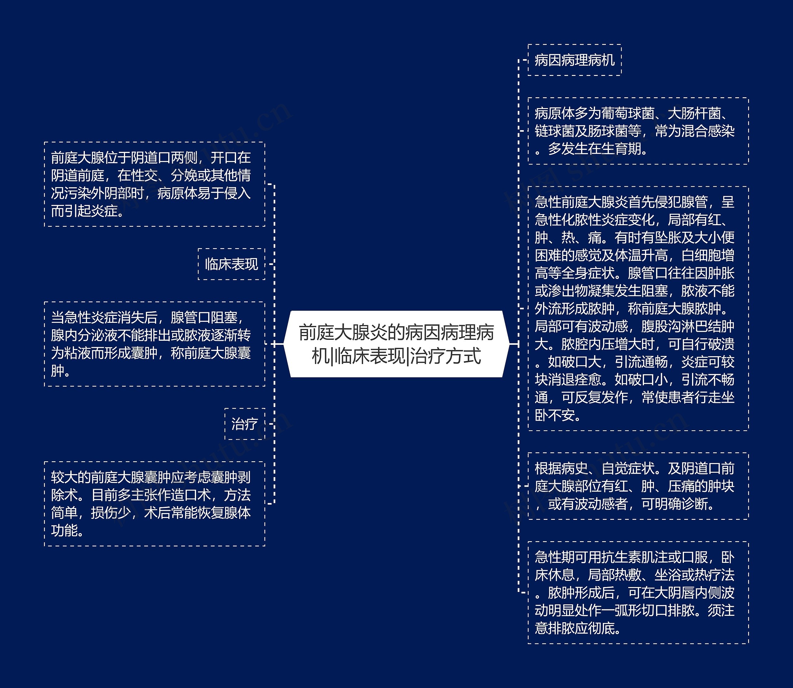 前庭大腺炎的病因病理病机|临床表现|治疗方式思维导图