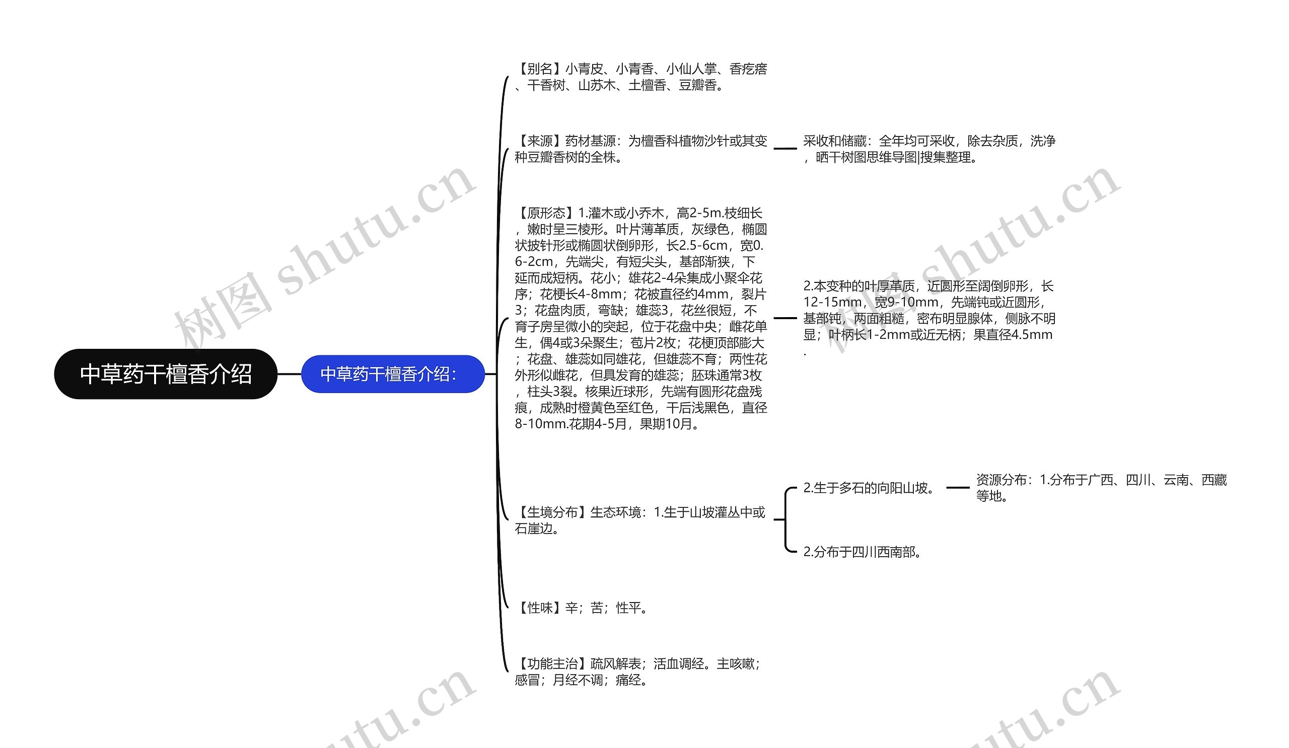 中草药干檀香介绍思维导图