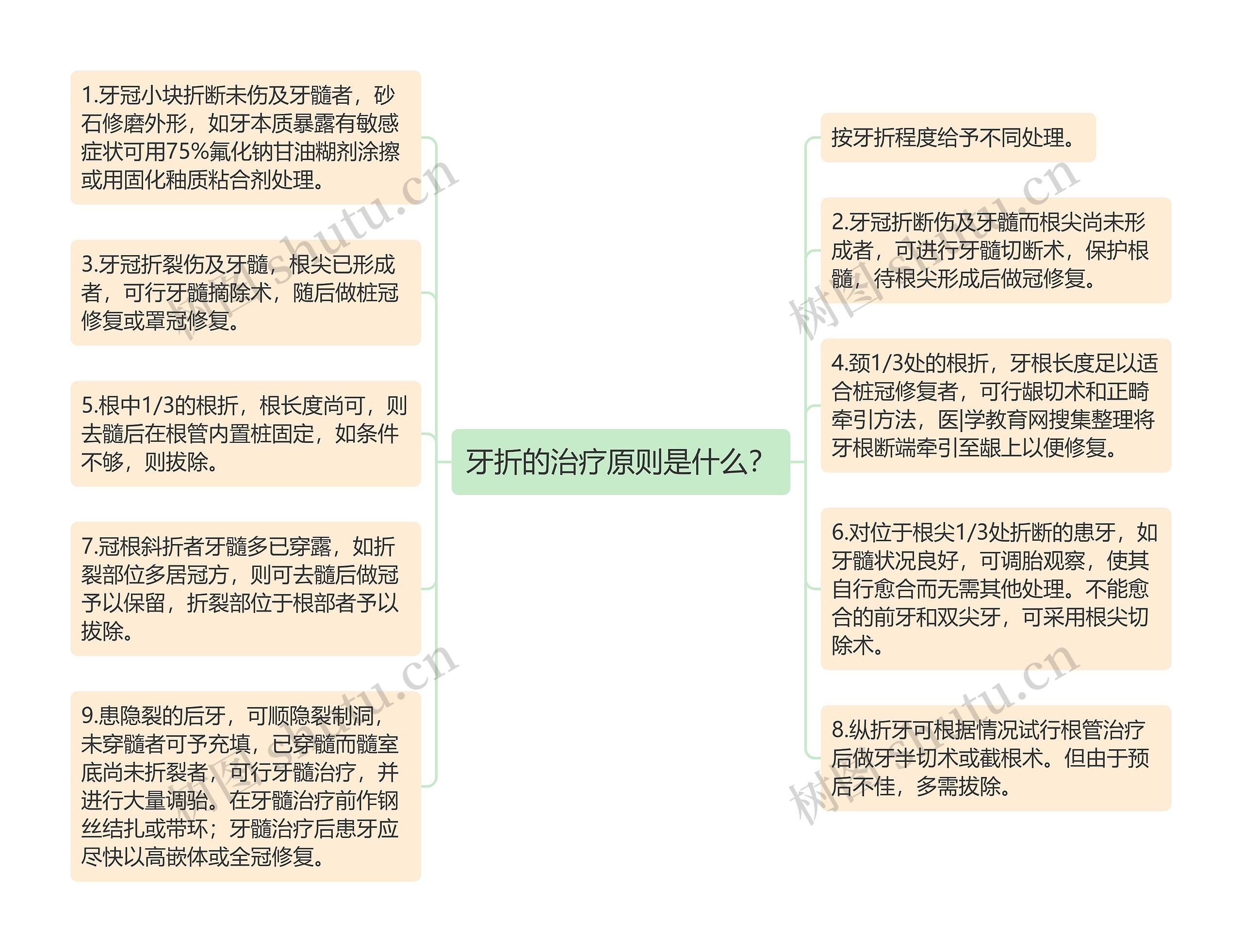 牙折的治疗原则是什么？思维导图