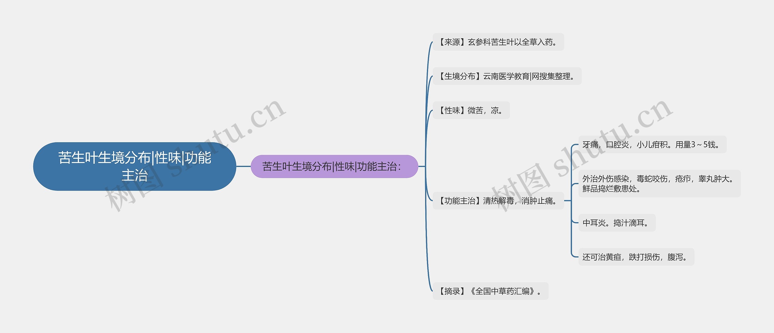 苦生叶生境分布|性味|功能主治思维导图