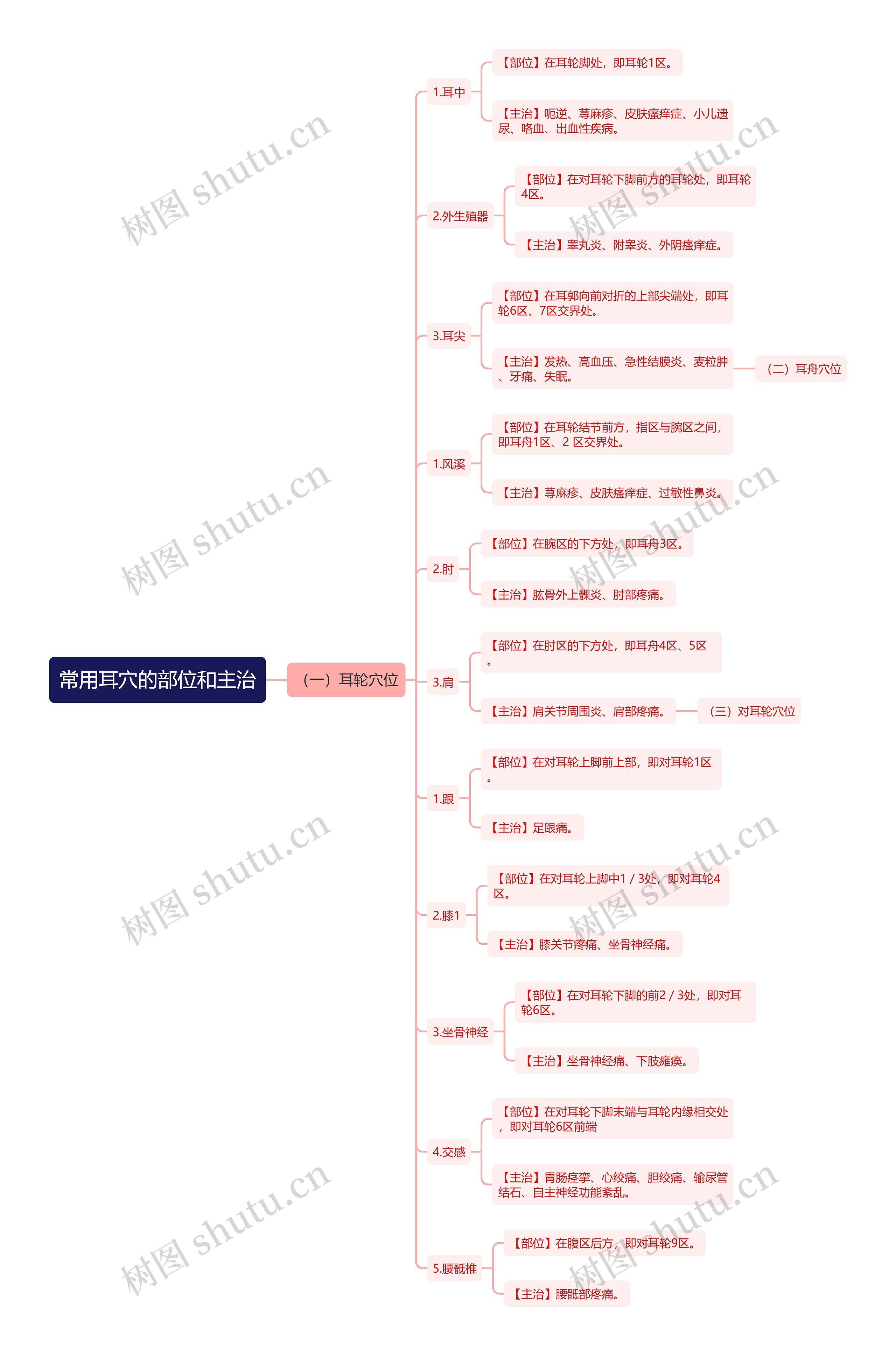 常用耳穴的部位和主治思维导图