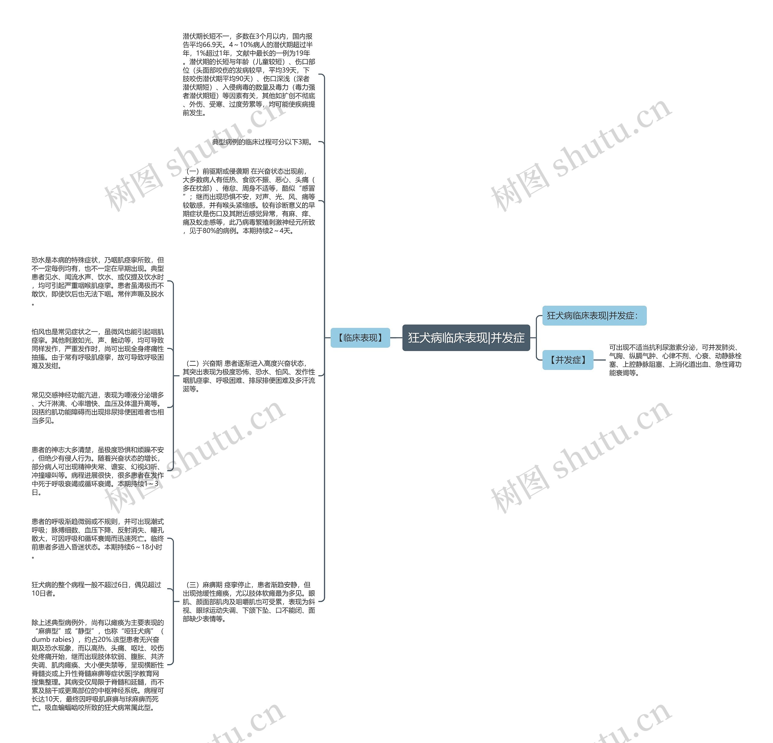 狂犬病临床表现|并发症思维导图