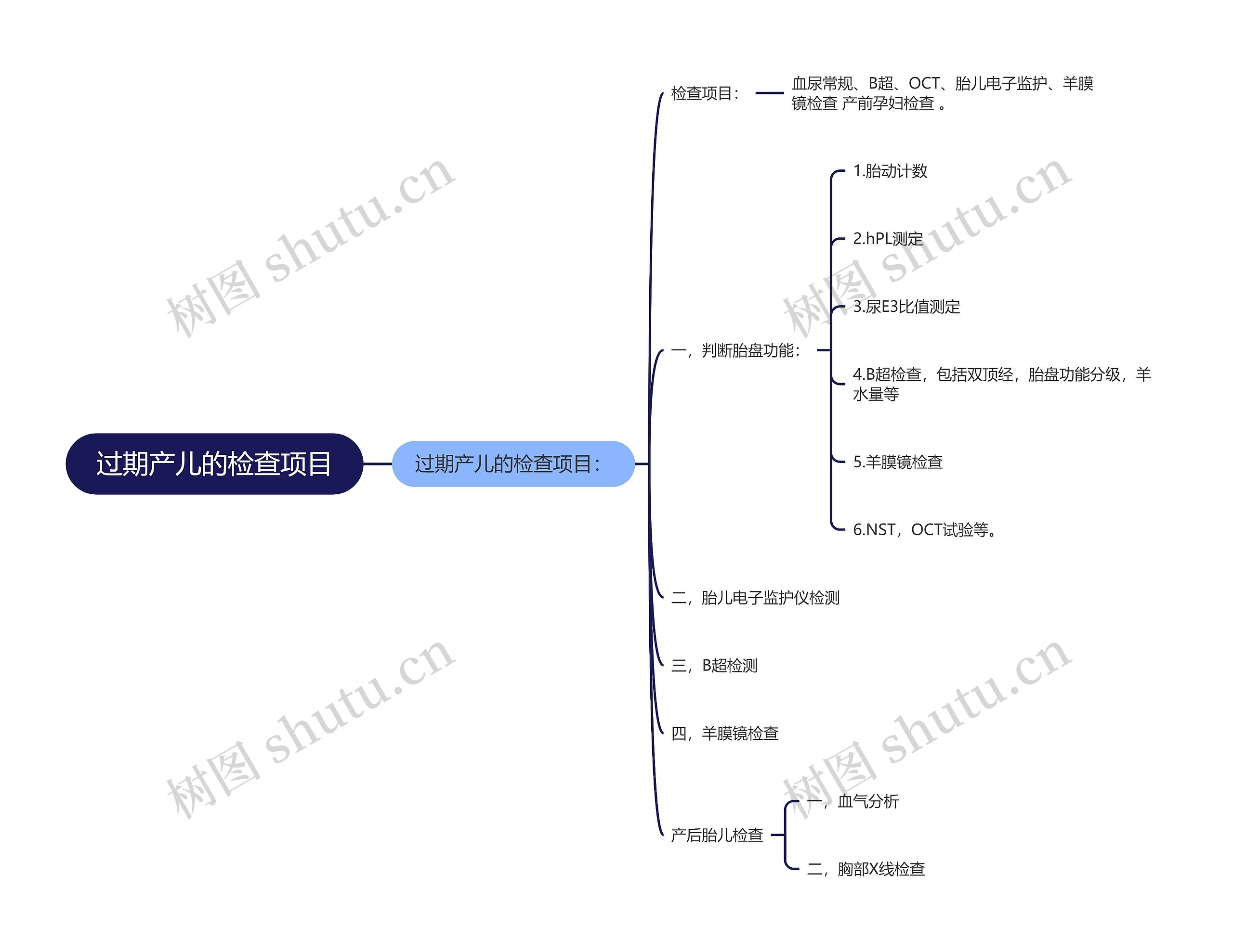 过期产儿的检查项目思维导图