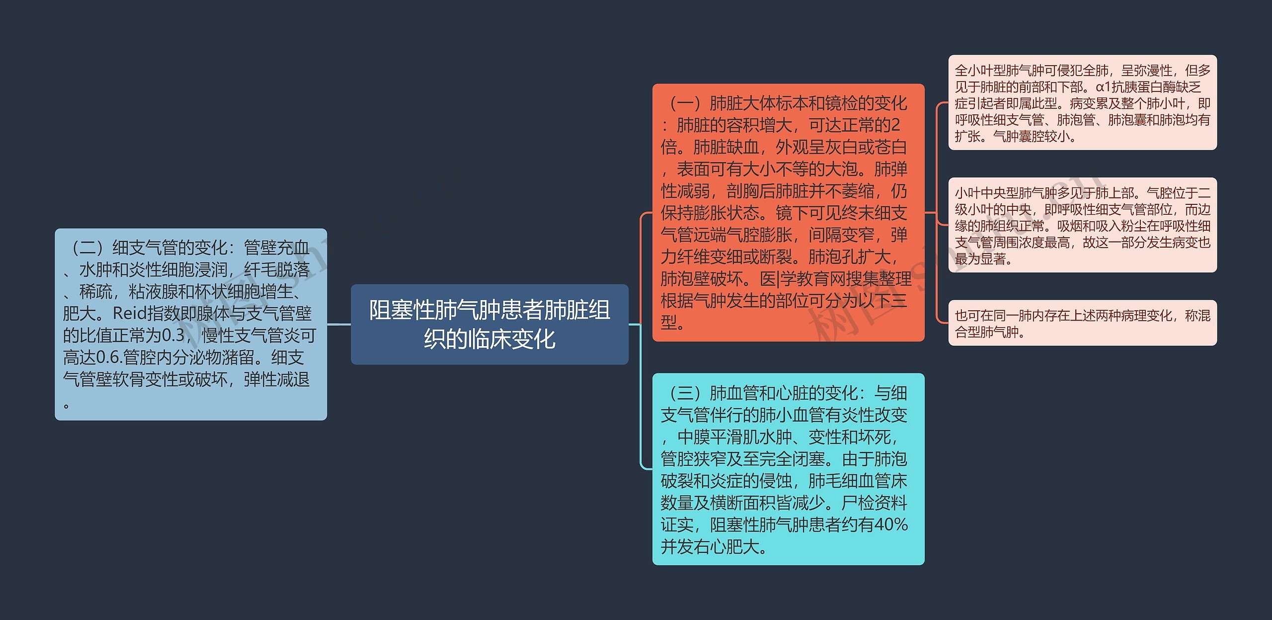 阻塞性肺气肿患者肺脏组织的临床变化思维导图