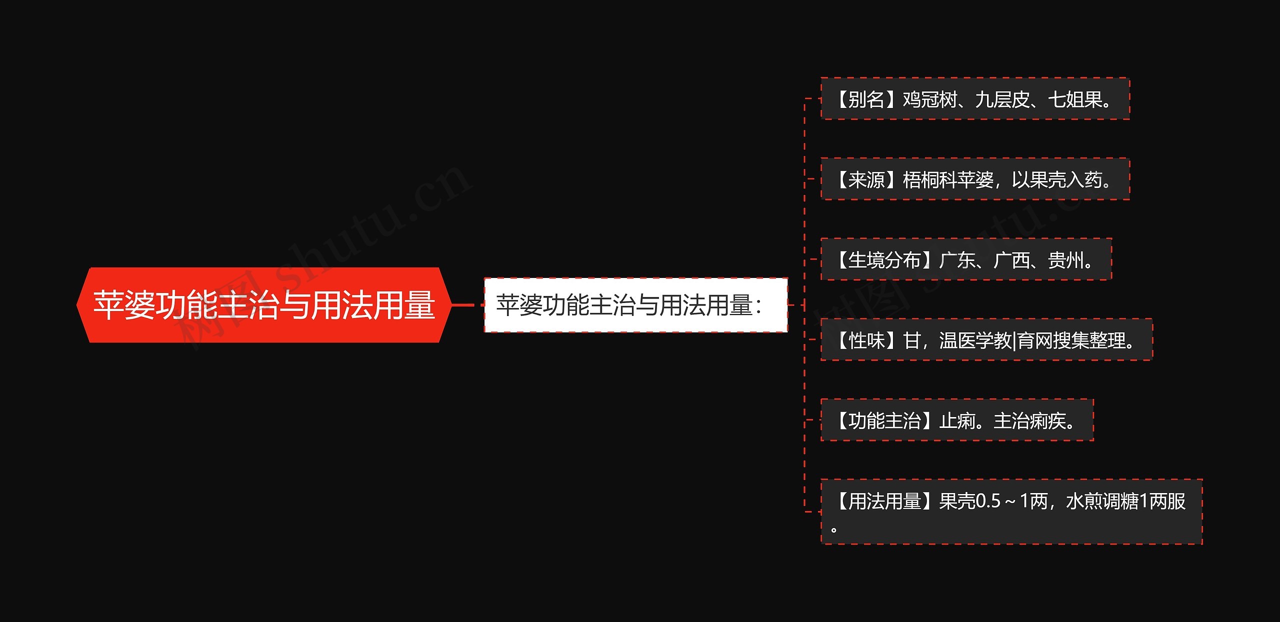 苹婆功能主治与用法用量思维导图