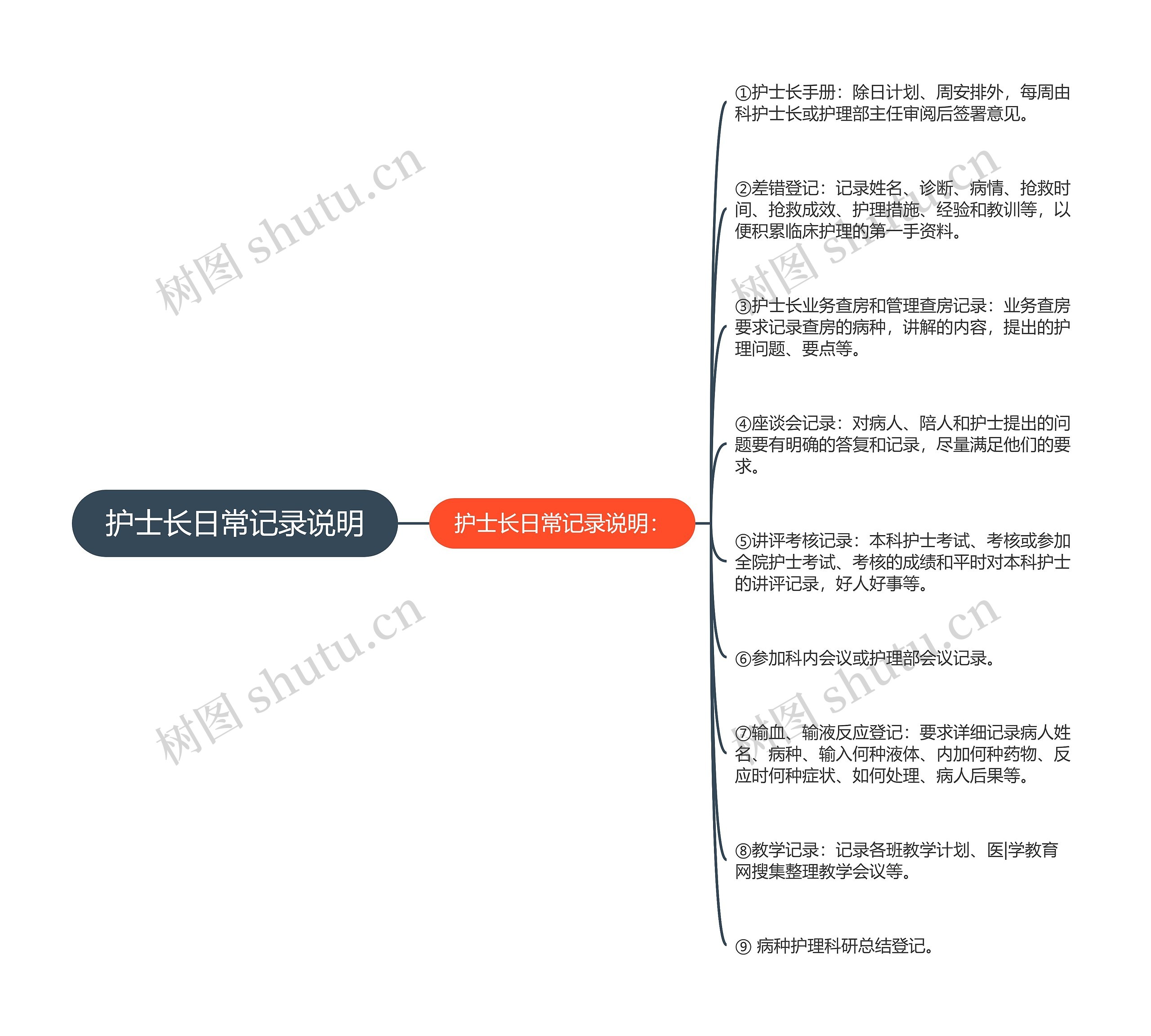 护士长日常记录说明思维导图