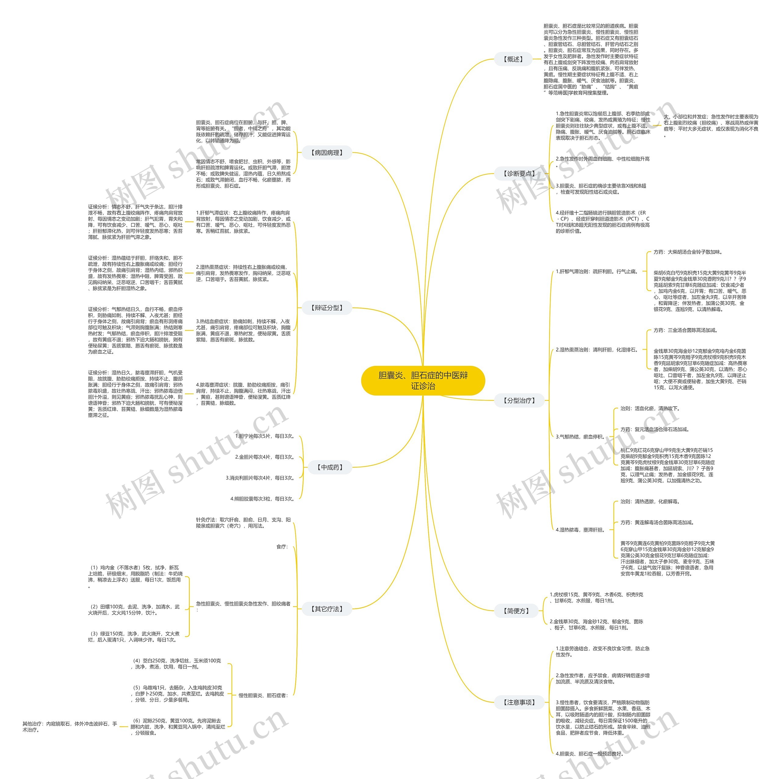 胆囊炎、胆石症的中医辩证诊治思维导图