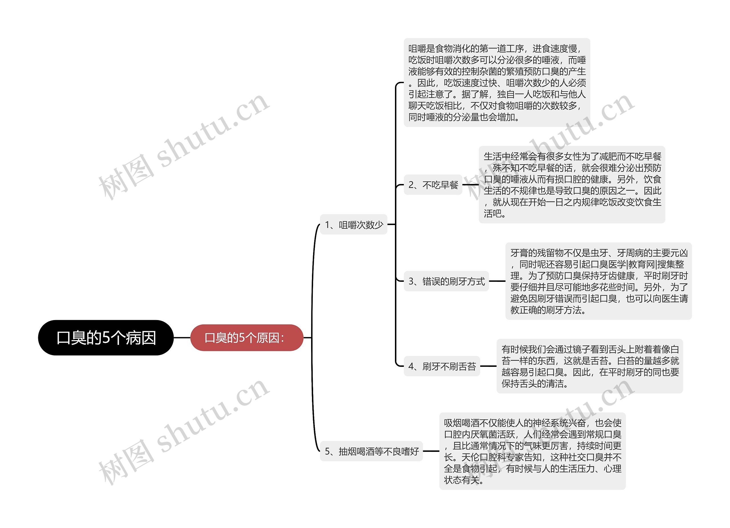 口臭的5个病因思维导图