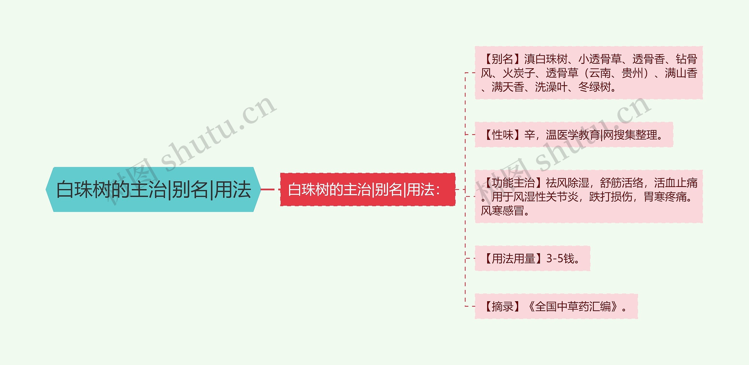 白珠树的主治|别名|用法思维导图