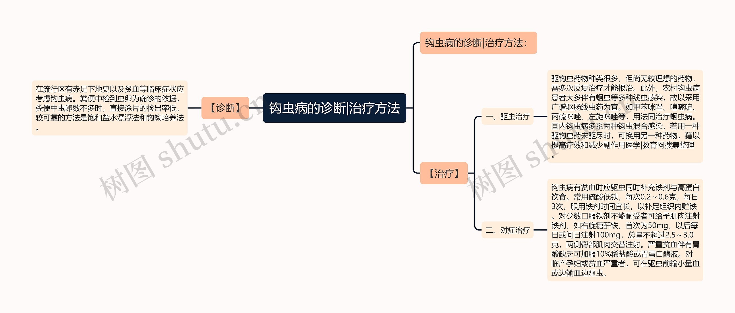 钩虫病的诊断|治疗方法思维导图