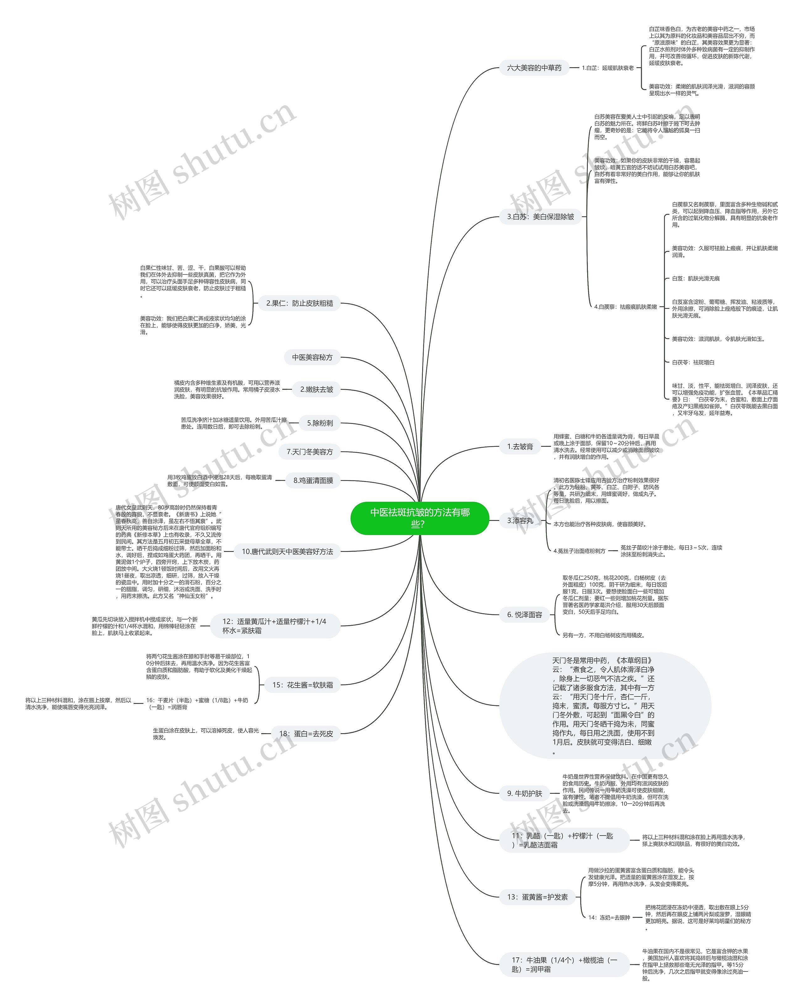 中医祛斑抗皱的方法有哪些？思维导图