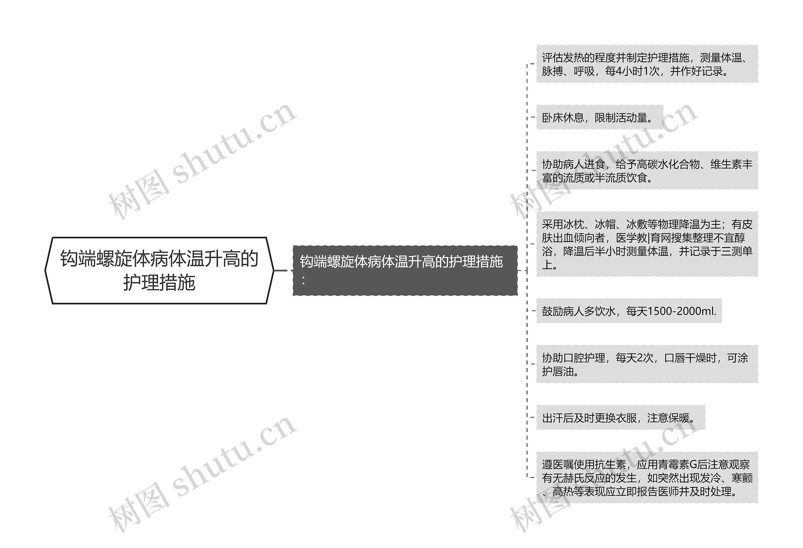 钩端螺旋体病体温升高的护理措施思维导图