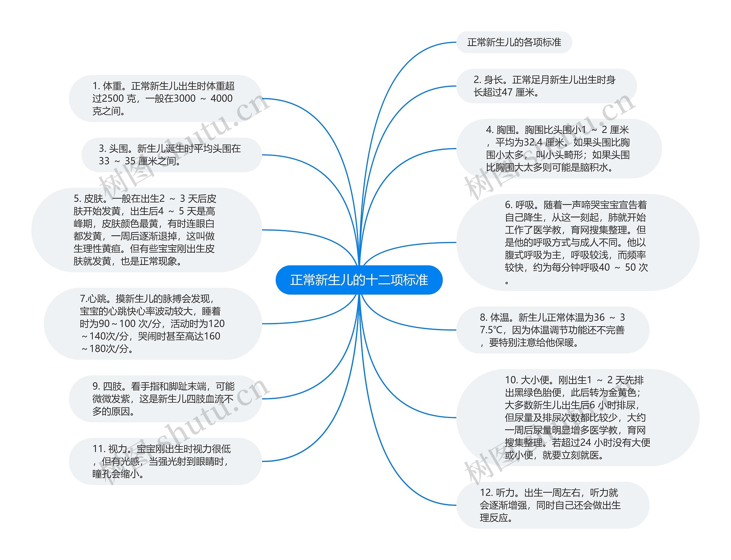 正常新生儿的十二项标准思维导图