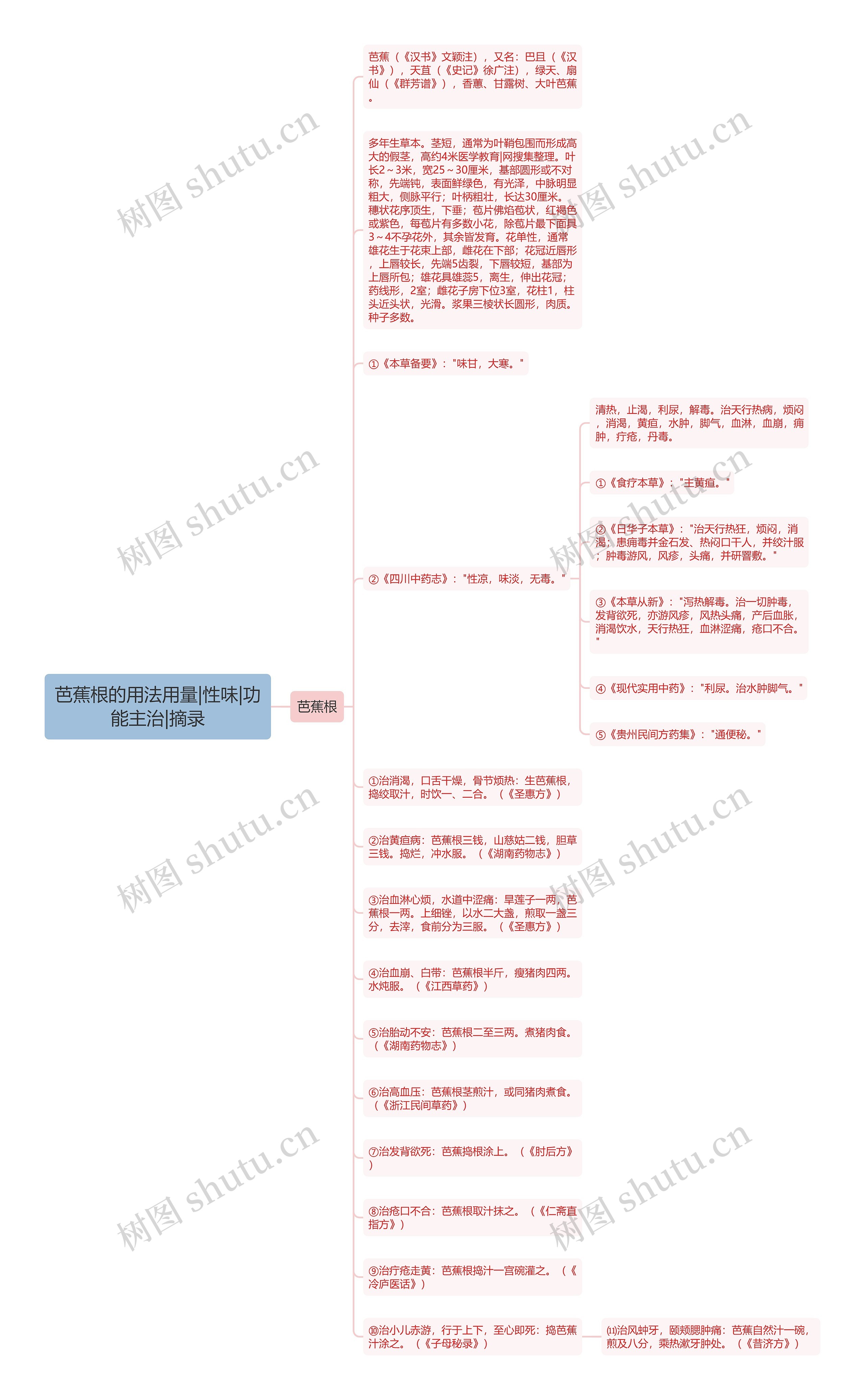 芭蕉根的用法用量|性味|功能主治|摘录思维导图