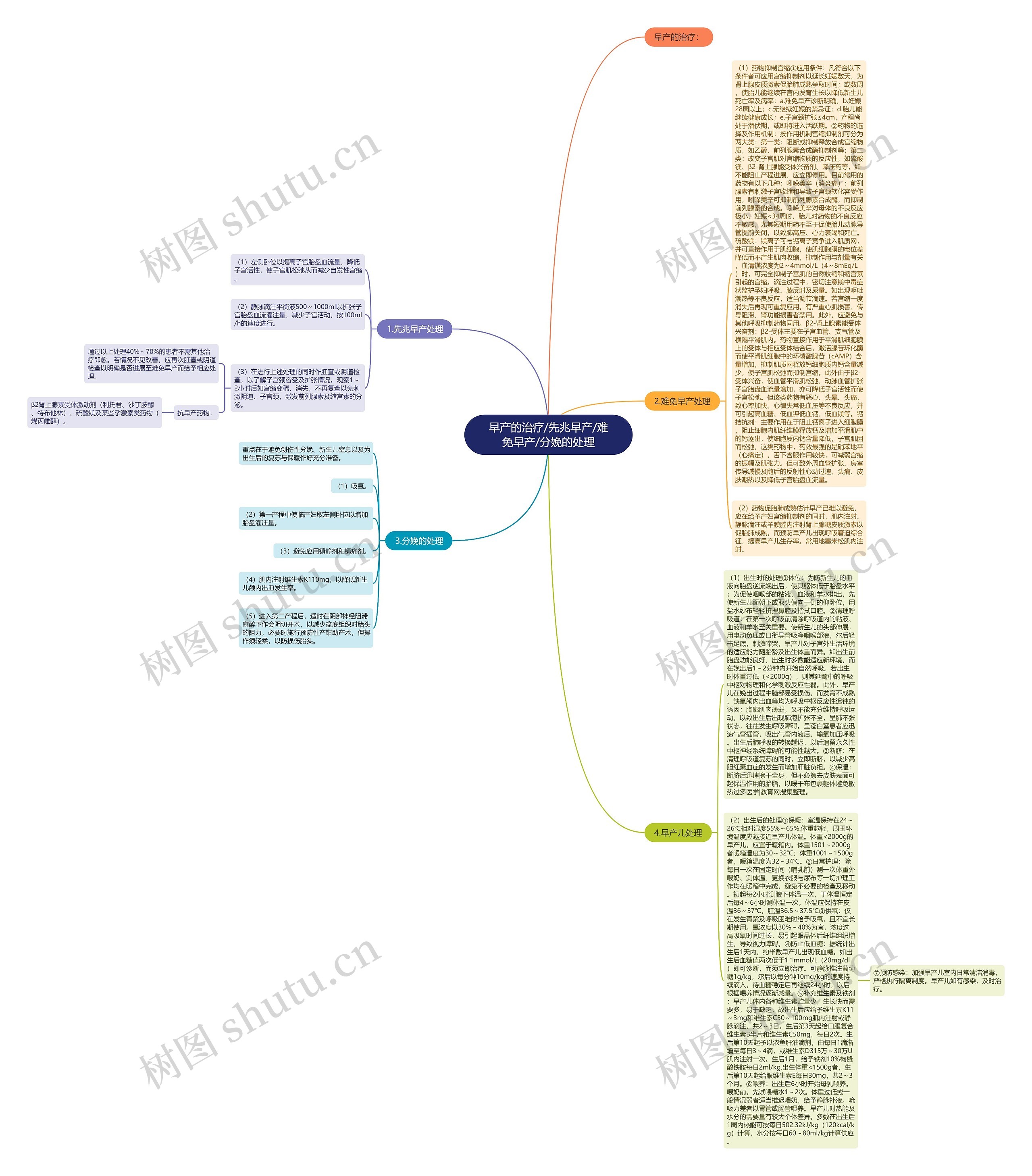 早产的治疗/先兆早产/难免早产/分娩的处理思维导图