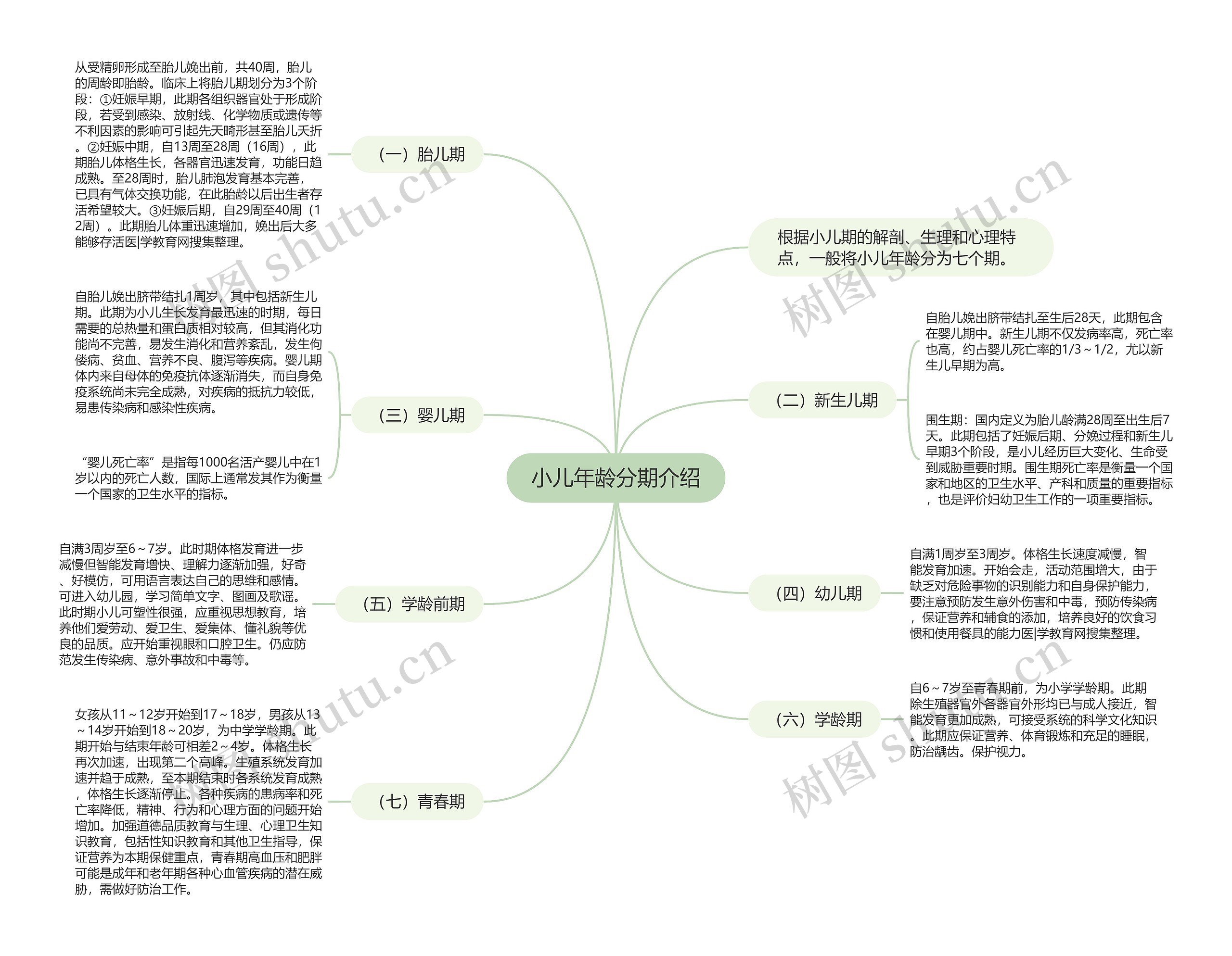 小儿年龄分期介绍思维导图