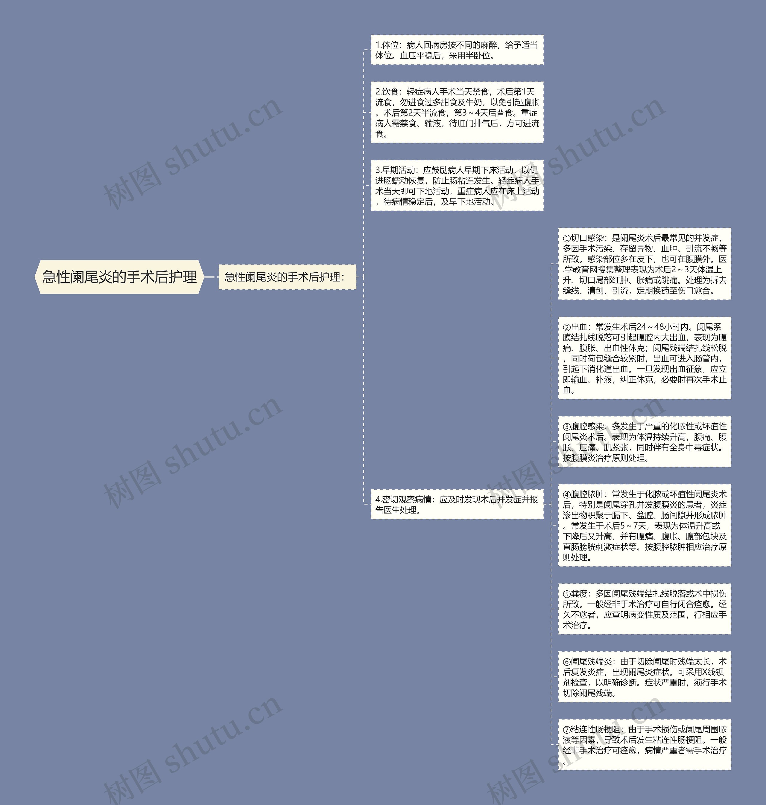 急性阑尾炎的手术后护理思维导图