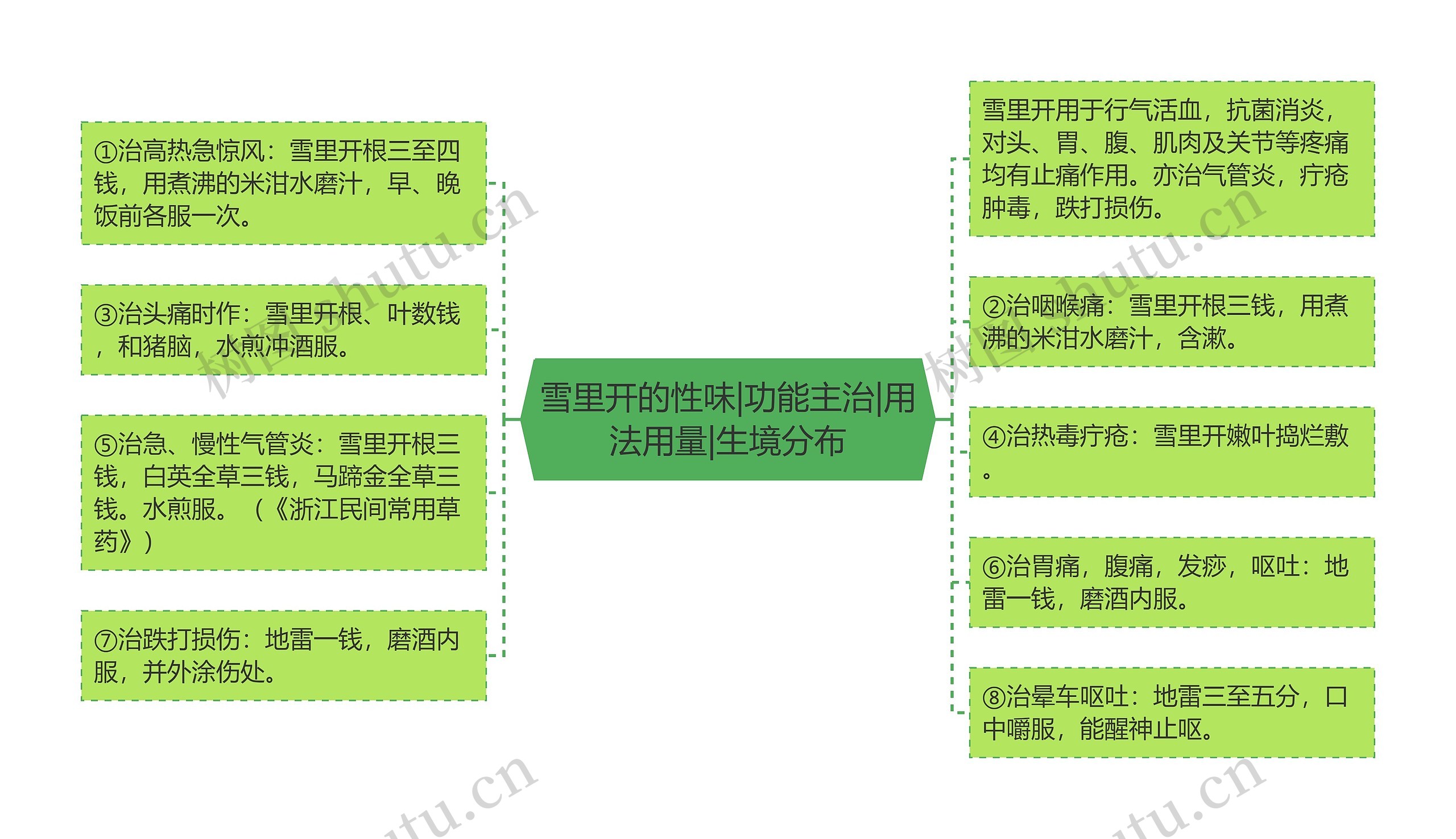 雪里开的性味|功能主治|用法用量|生境分布思维导图