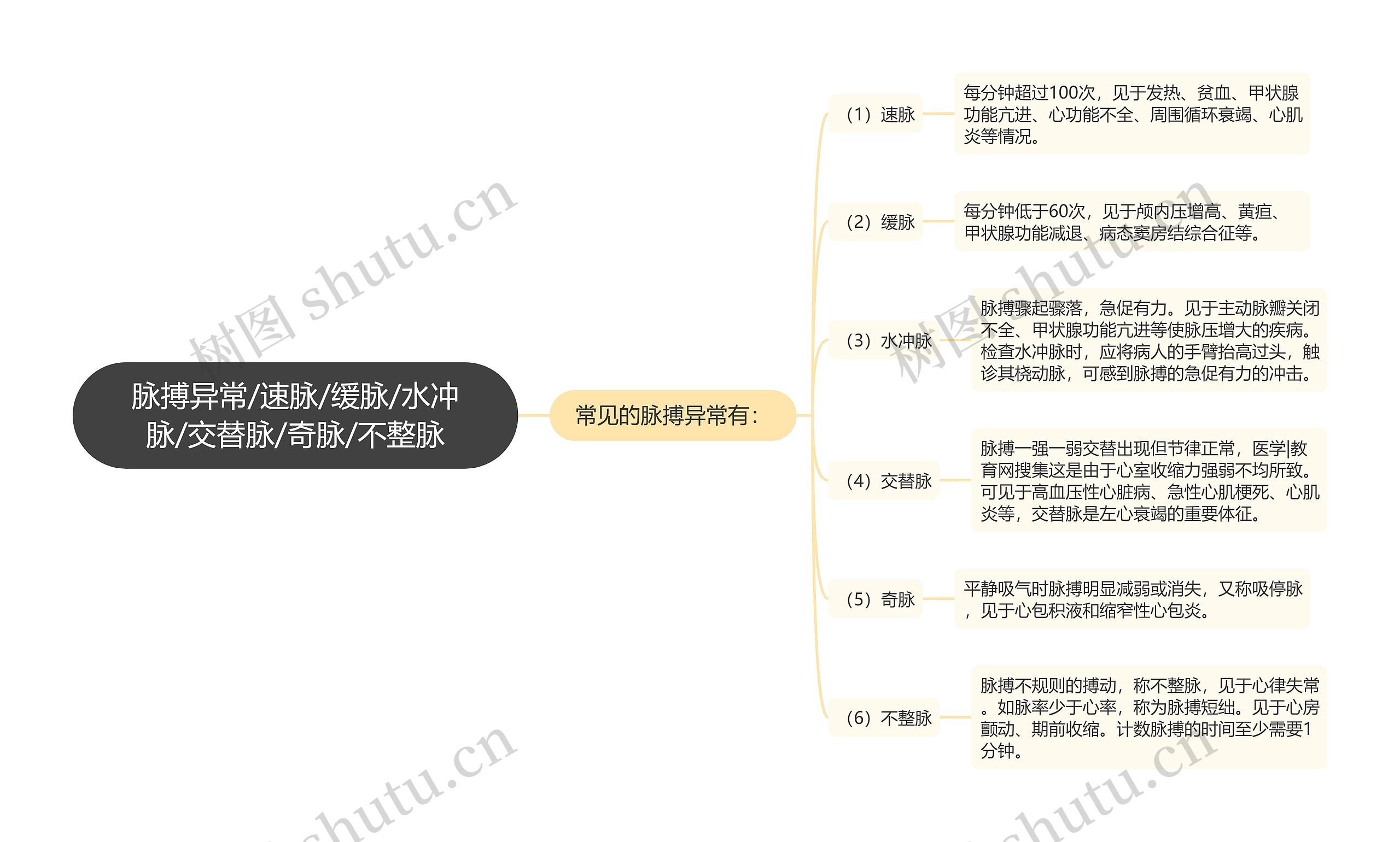 脉搏异常/速脉/缓脉/水冲脉/交替脉/奇脉/不整脉思维导图