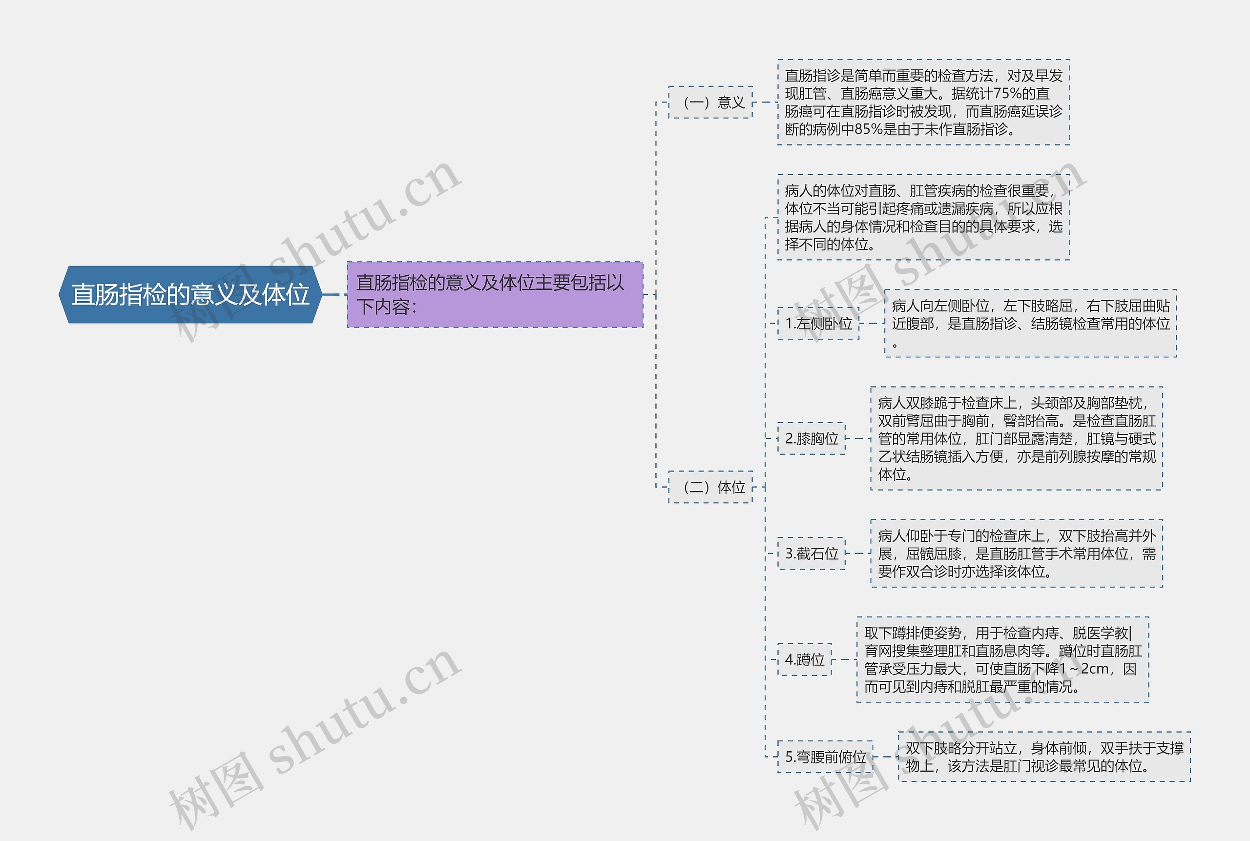 直肠指检的意义及体位思维导图