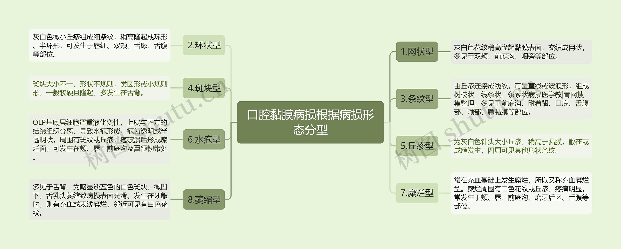 口腔黏膜病损根据病损形态分型思维导图