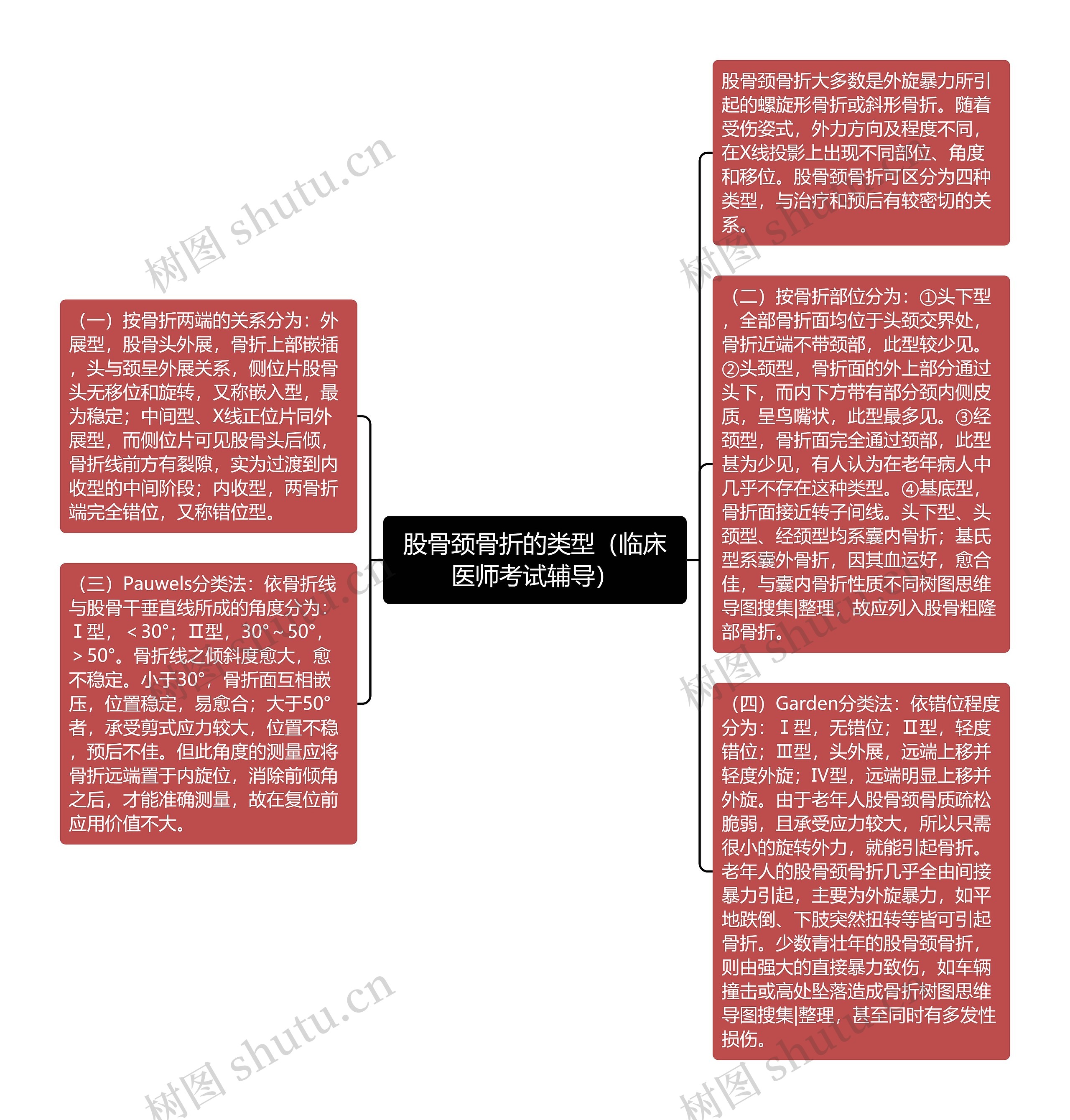 股骨颈骨折的类型（临床医师考试辅导）思维导图