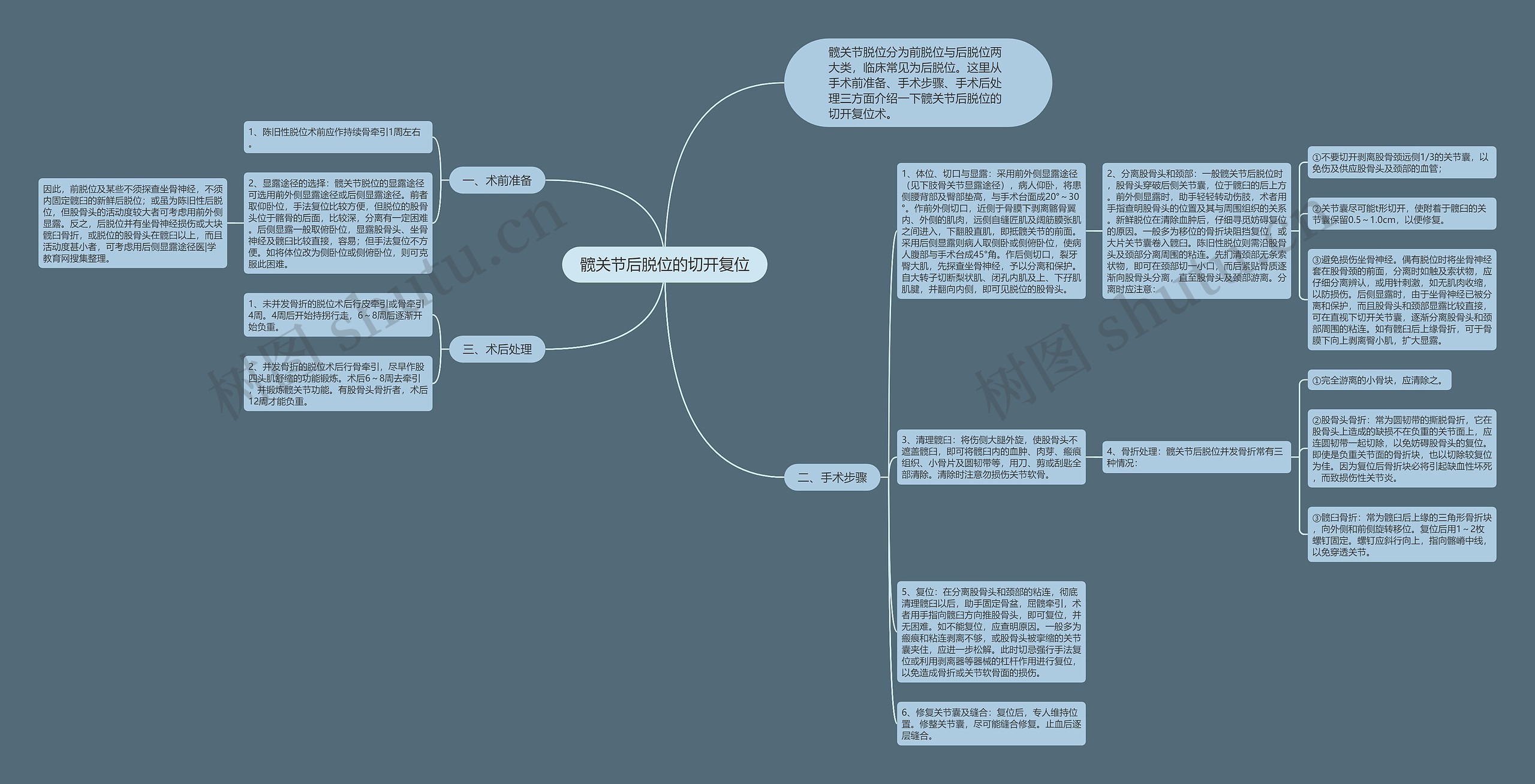 髋关节后脱位的切开复位思维导图
