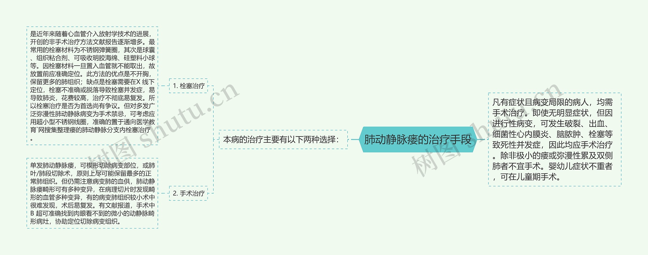 肺动静脉瘘的治疗手段思维导图