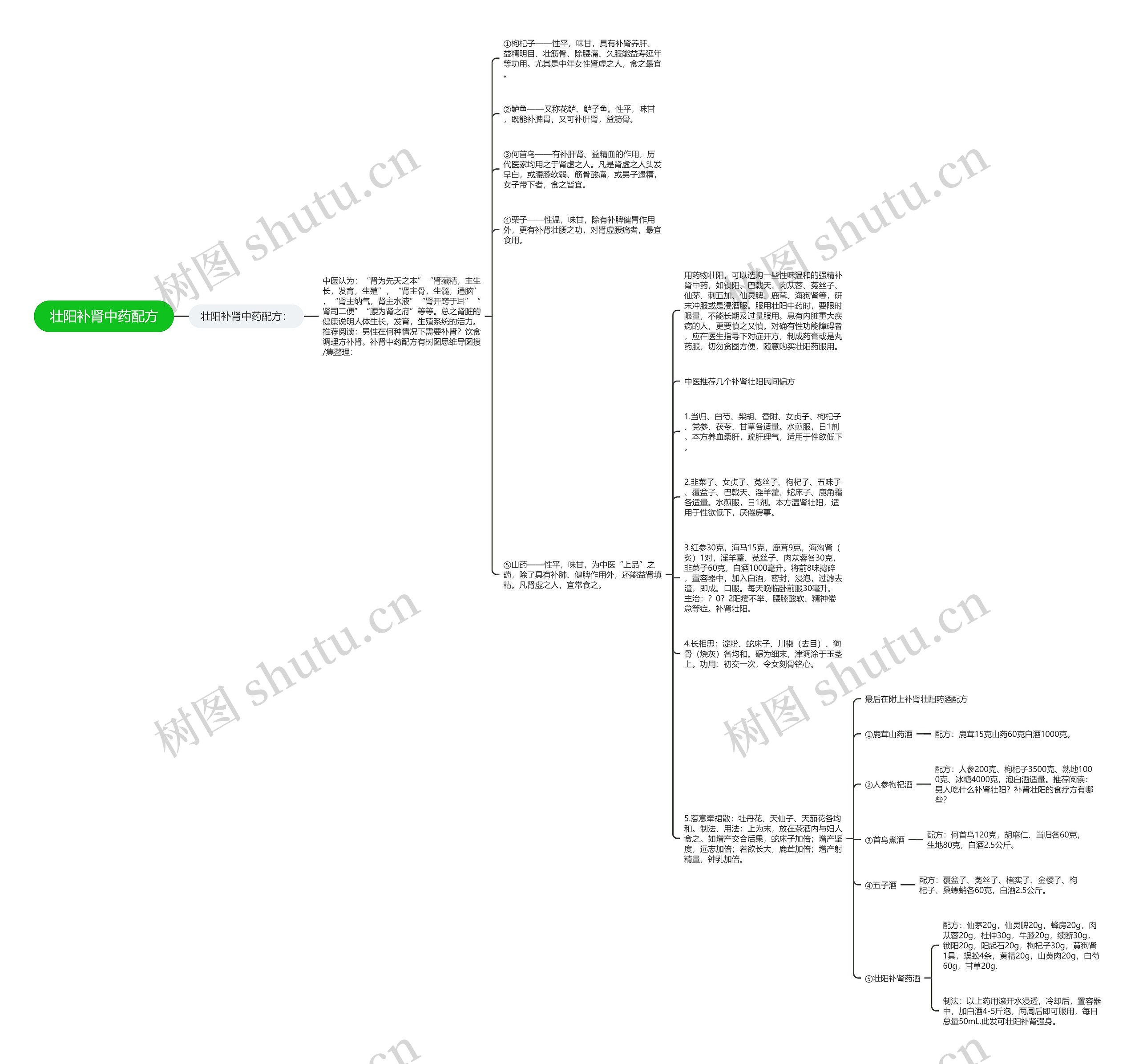壮阳补肾中药配方思维导图