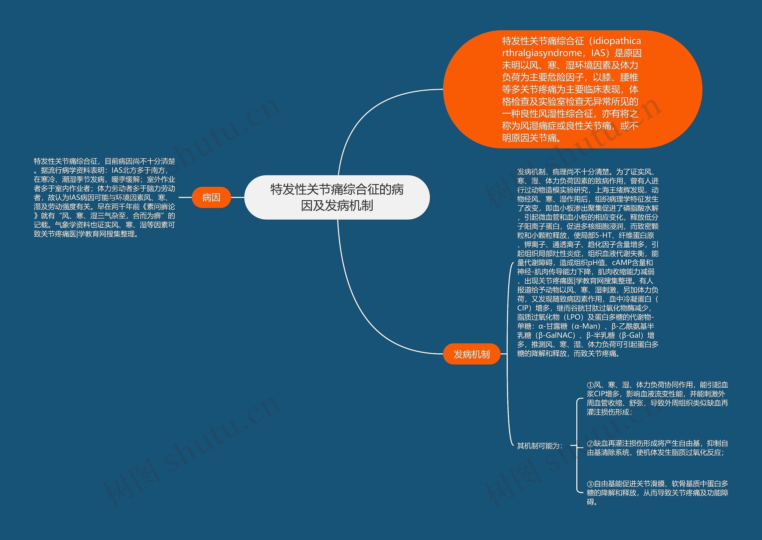 特发性关节痛综合征的病因及发病机制思维导图