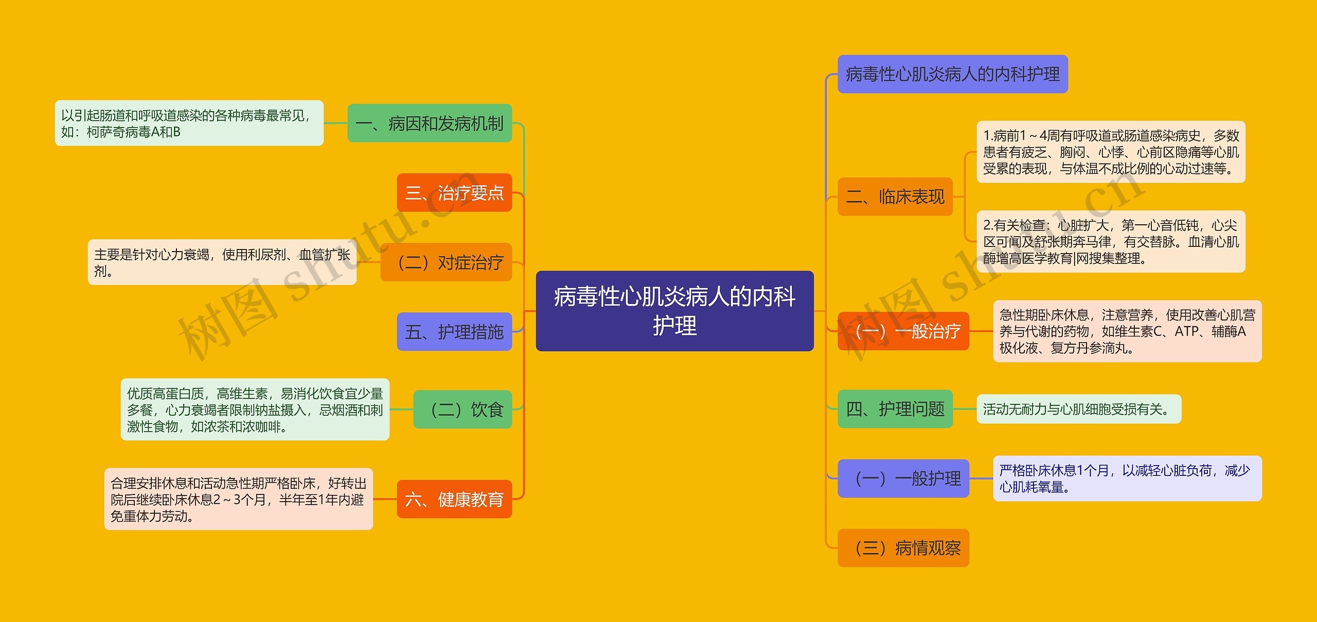 病毒性心肌炎病人的内科护理思维导图