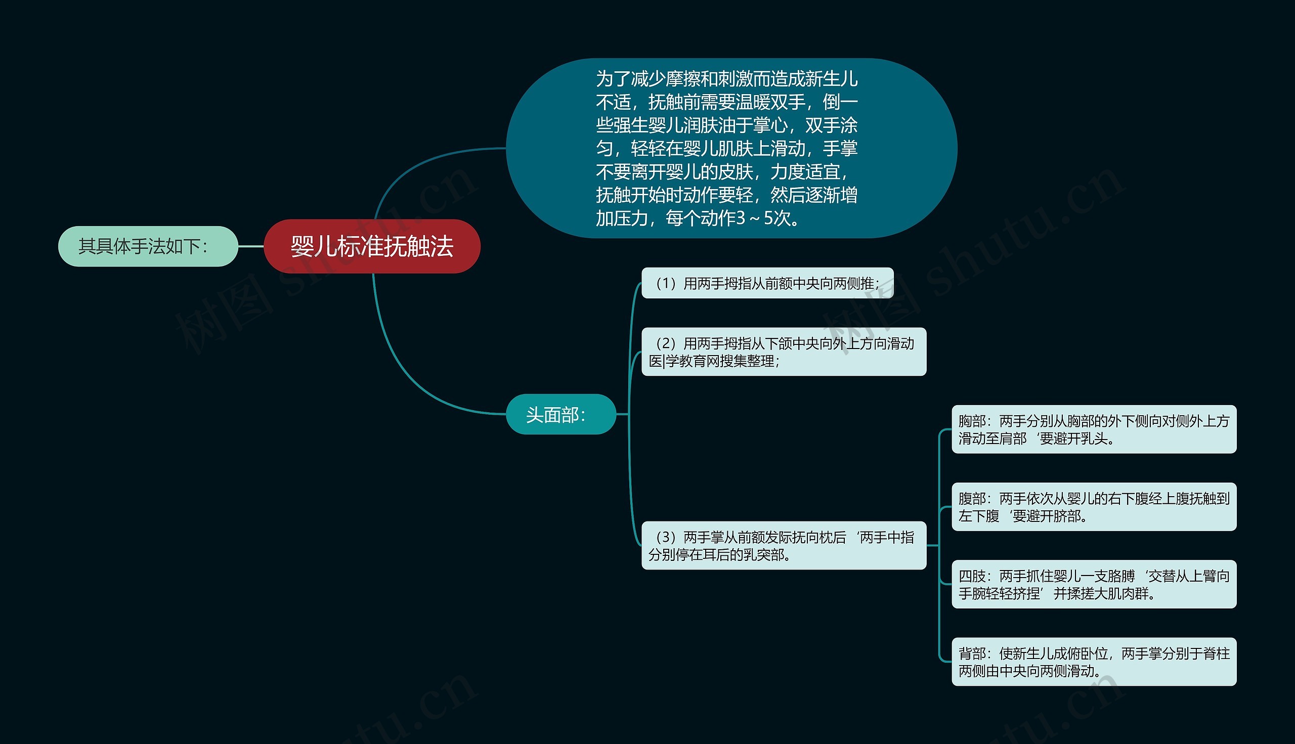 婴儿标准抚触法思维导图